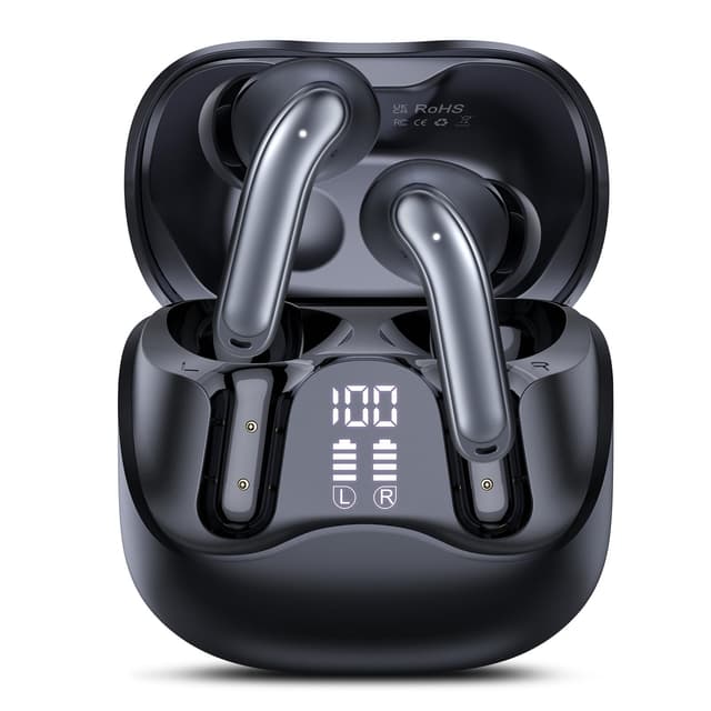Bluetooth Kopfhörer mit Hybride Aktive Geräuschunterdrückung, In Ear Kopfhörer Kabellos Bluetooth 5.4, 6Mic, 49Std. Wiedergabe, kraftvoller Bass, 8 EQ-Modi, APP-Steuerung, kabelloses Laden, Multipoint Schwarz
