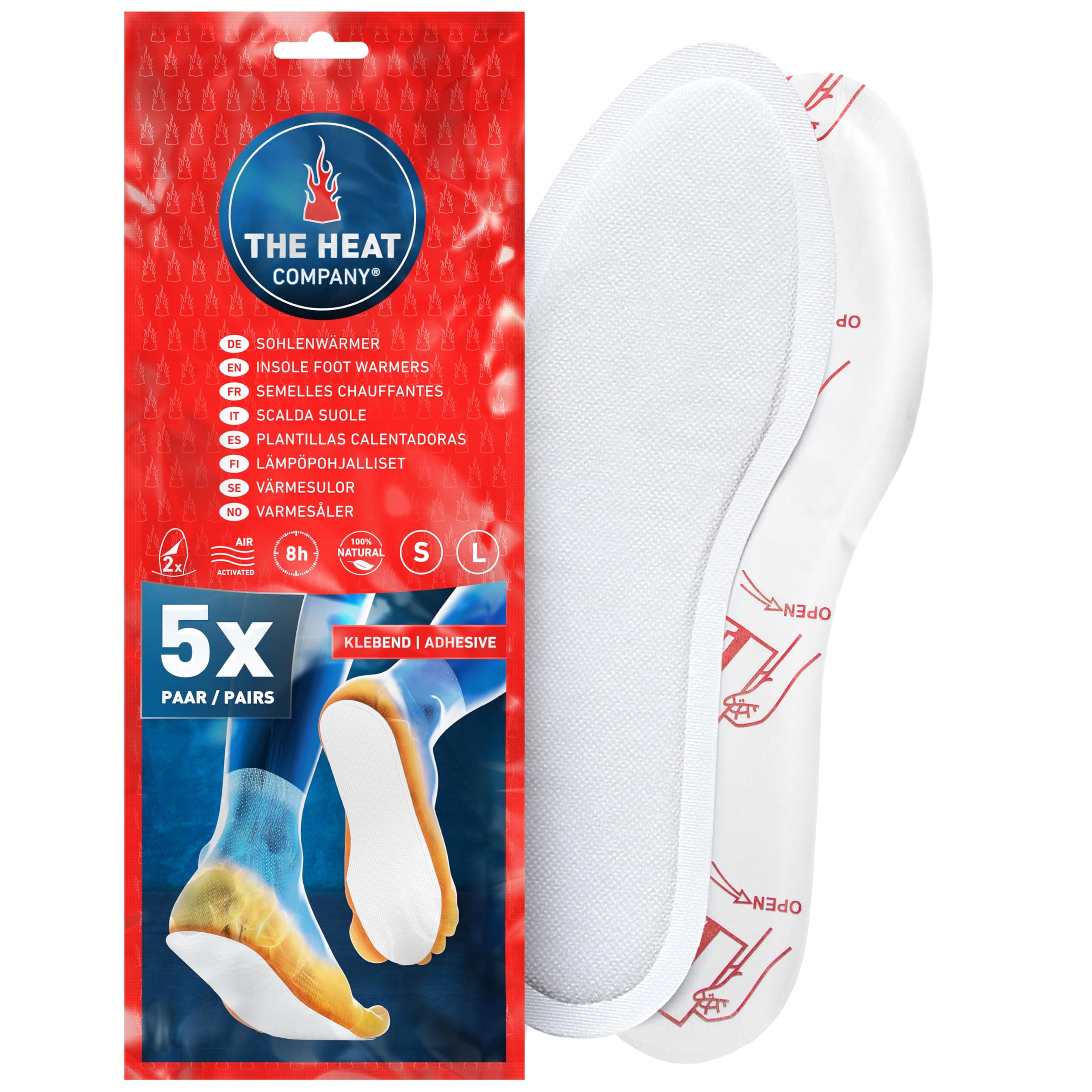 THE HEAT COMPANY Sohlenwärmer klebend - 5 oder 30 Paar - EXTRA WARM - Wärmesohlen - Fußwärmer - 8 Stunden warme Füße - sofort einsatzbereit - luftaktiviert - rein natürlich - Large, Small Large | 41-46 5 Paar