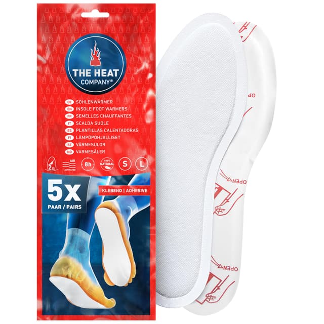 THE HEAT COMPANY Sohlenwärmer klebend - 5 oder 30 Paar - EXTRA WARM - Wärmesohlen - Fußwärmer - 8 Stunden warme Füße - sofort einsatzbereit - luftaktiviert - rein natürlich - Large, Small Large | 41-46 5 Paar