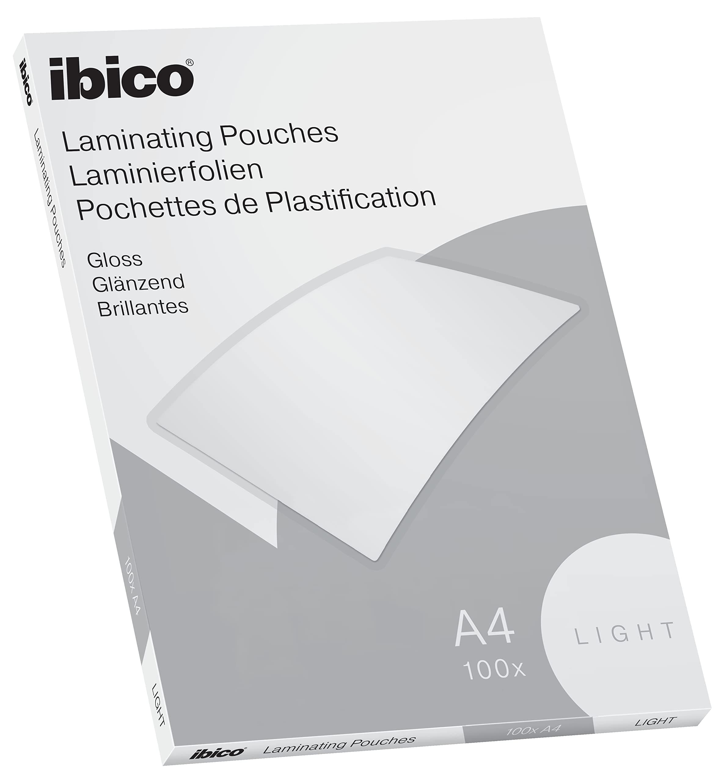 Ibico Basics Laminierfolien A4 Leicht, Heißlaminierfolien glänzend, 100 Stück, Extra Dünn, Transparent, Kristallklar, Runde Ecken, Ideal für Schule oder Büro, 627308