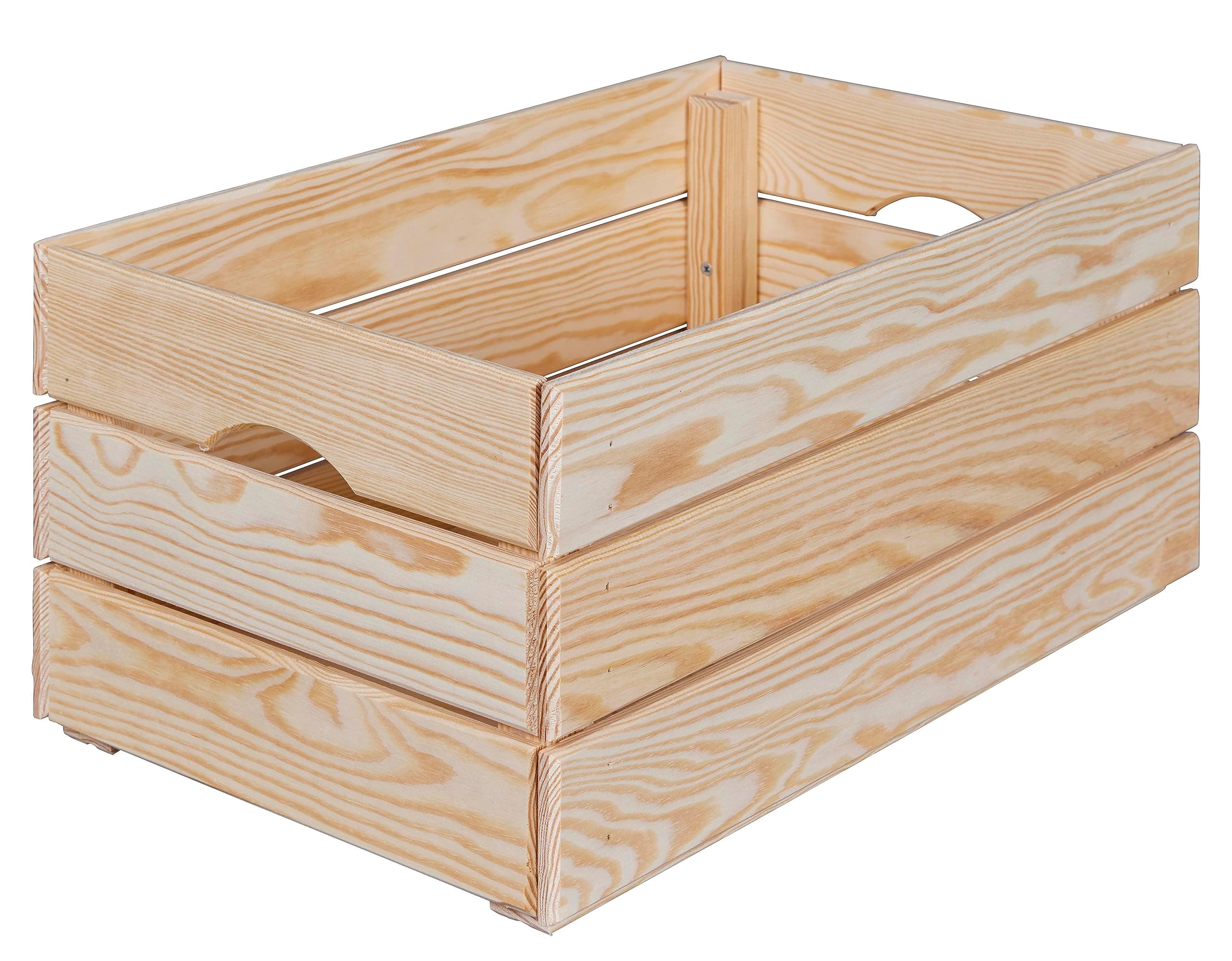 Inter Link - Holzkiste - Stapelkiste massivholz – Aufbewahrungskiste, Für Obst, Gemüse, Wein, Garten, Bad, Spielzimmer – Platzsparend, praktisch – 51 x 31,5 x 23cm Valloni M 51 x 31,5 x 23 Natur