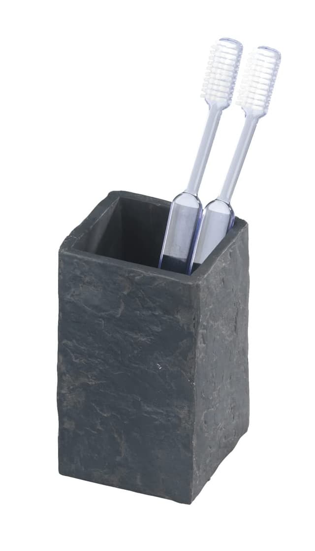 WENKO Zahnputzbecher Mod. Rock eleganter Zahnbürstenhalter für das Badezimmer Kunststoff in Schiefer-Optik Maße 6 x 10,5 x 6 cm Farbe Anthrazit