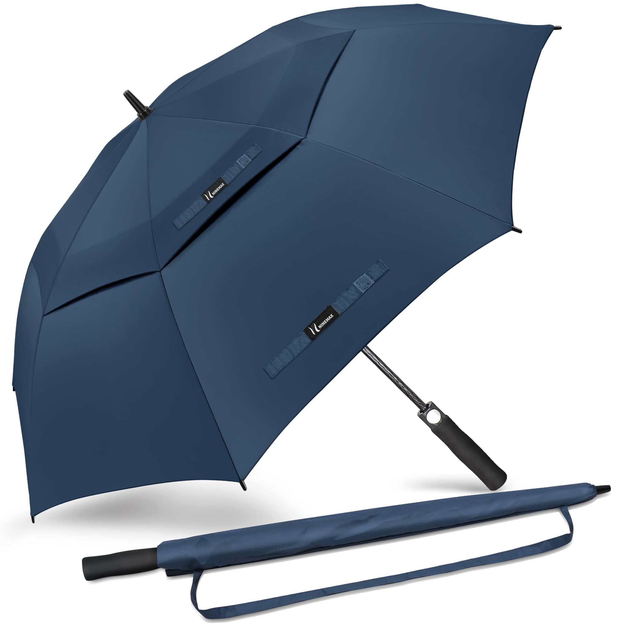 NINEMAX Regenschirm Groß Sturmfest,Golf Stockschirm Automatik Auf,L/XL/XXL Regenschirm für Herren Damen,Doppelt üBerdachung BelüFtet Marineblau L / 137CM