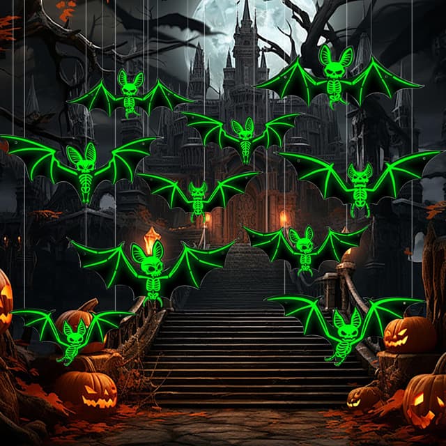 Macayda Halloween Deko, 10 Stück Halloween Fledermaus Deko Leuchtender Halloween Deko Outdoor Wasserdichtes PVC Halloween Wanddeko Horror Deko für Halloween-Partydekorationen