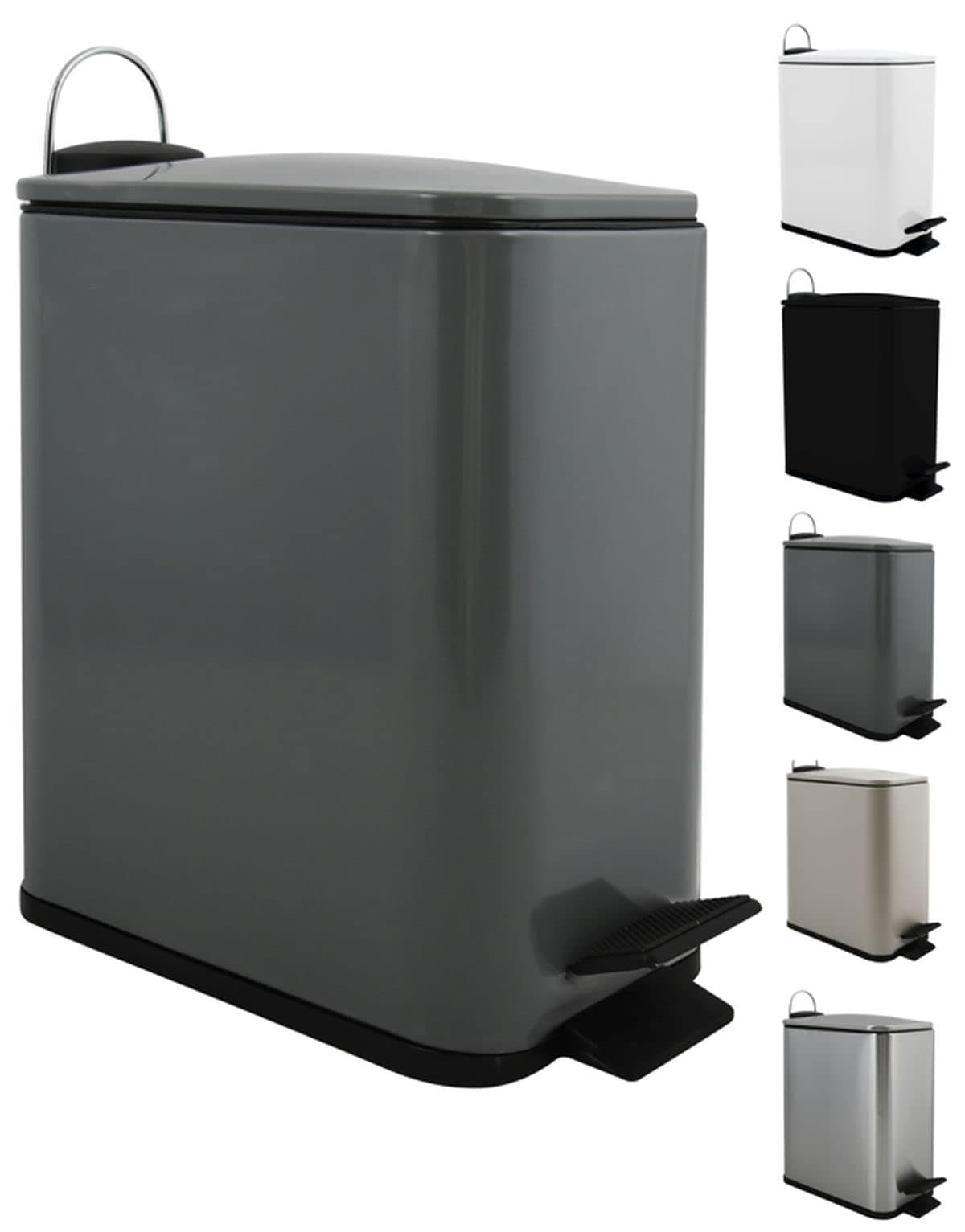 Spirella Kosmetikeimer 5 Liter Edelstahl mit Absenkautomatik und Inneneimer Erik Badezimmer Mülleimer Softclose Abfalleimer anthrazit, Gris Mat, 5 litres