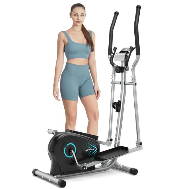 Dripex Crosstrainer für zuhause, Ultraleiser und Glatter Ellipsentrainer für zuhause mit 16-stufiger Widerstand, 6KG Internes Magnetisches Schwungrad, Pulssensor, LCD Monitor, Flaschenhalter Cyan