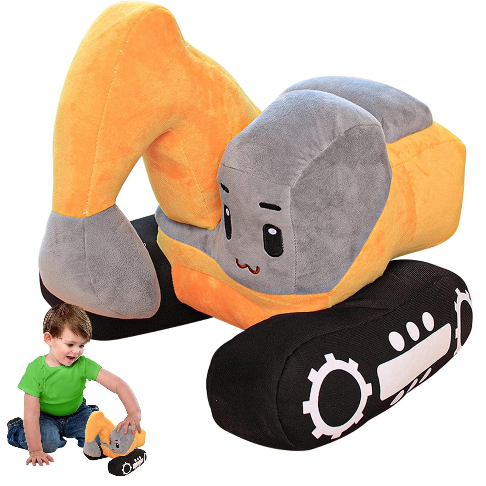 TIVUNORON Kinder Plüsch Bagger, Cartoon Bagger Kissen Plüschtier, Plüsch Bagger Spielzeug Geburtstagsgeschenk für Jungen und Mädchen, 26 * 23cm