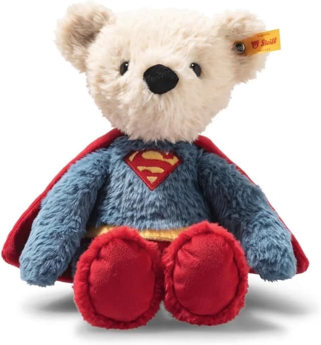 Steiff Teddybär Superman 29cm bunt, Kuscheltier Superheld, ideal für Kinder und Fans, Plüsch Bär im Superman Look, aus kuschelweichem Plüsch, waschmaschinenfest