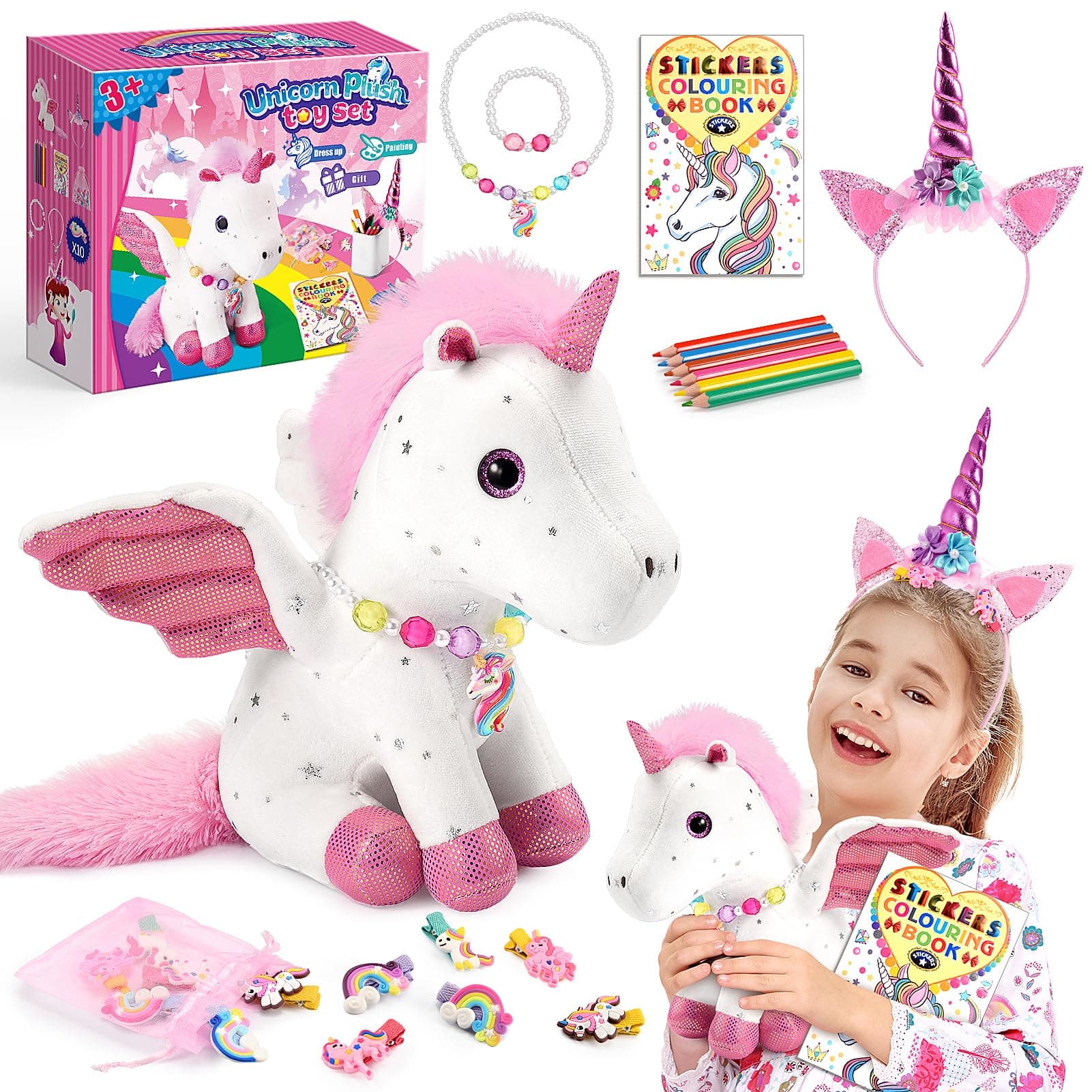 EUCOCO Einhorn Geschenke für Mädchen, Einhorn Spielzeug ab 4 5 6 7 8 Jahre Mädchen Kuscheltier Geschenke (Mehrfarbig)