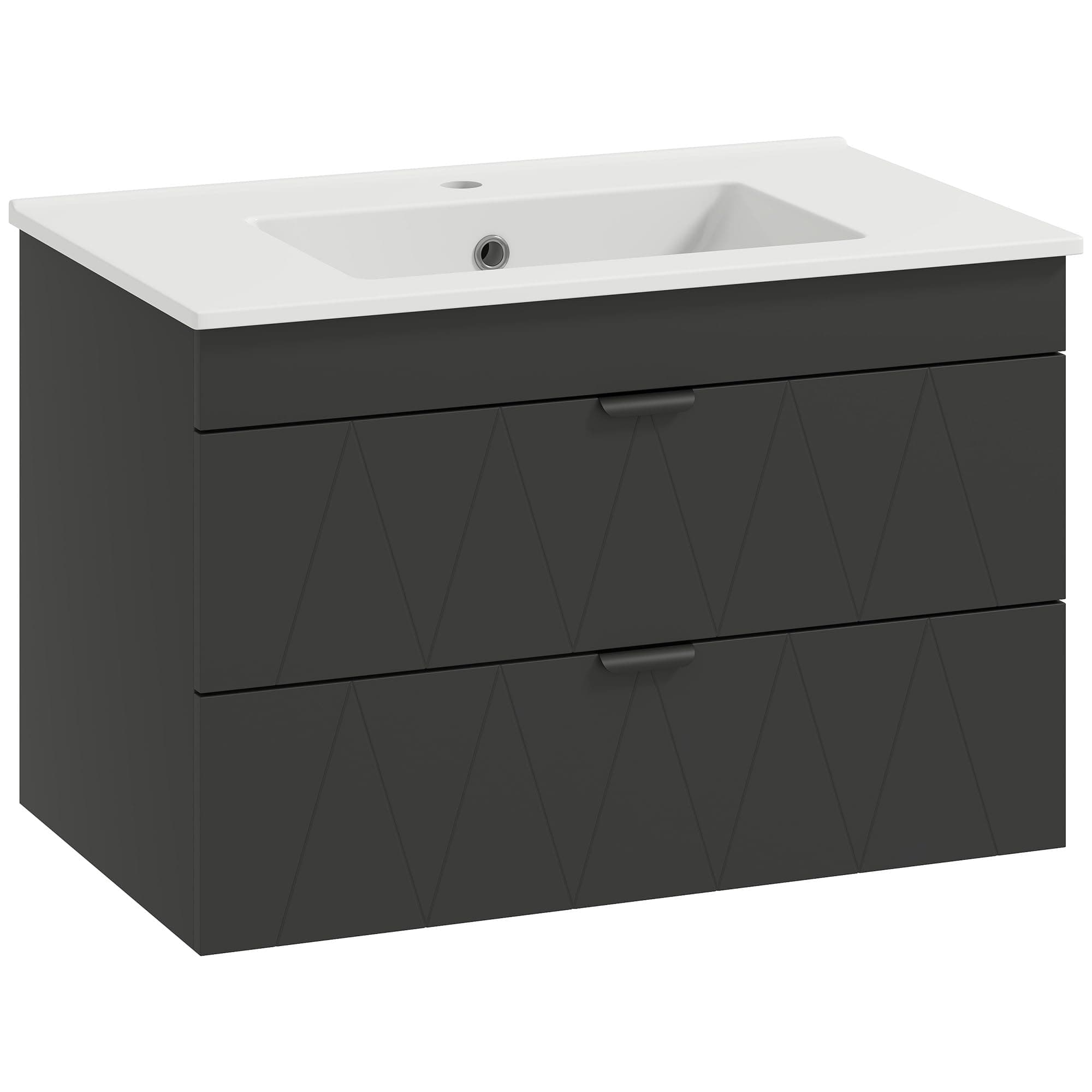 HOMCOM Waschbeckenunterschrank Hängender Unterschrank mit Keramikwaschbecken, Waschtischunterschrank mit 2 Soft-Close-Schubladen, Badunterschrank, Schwarz, 76 x 46 x 50 cm