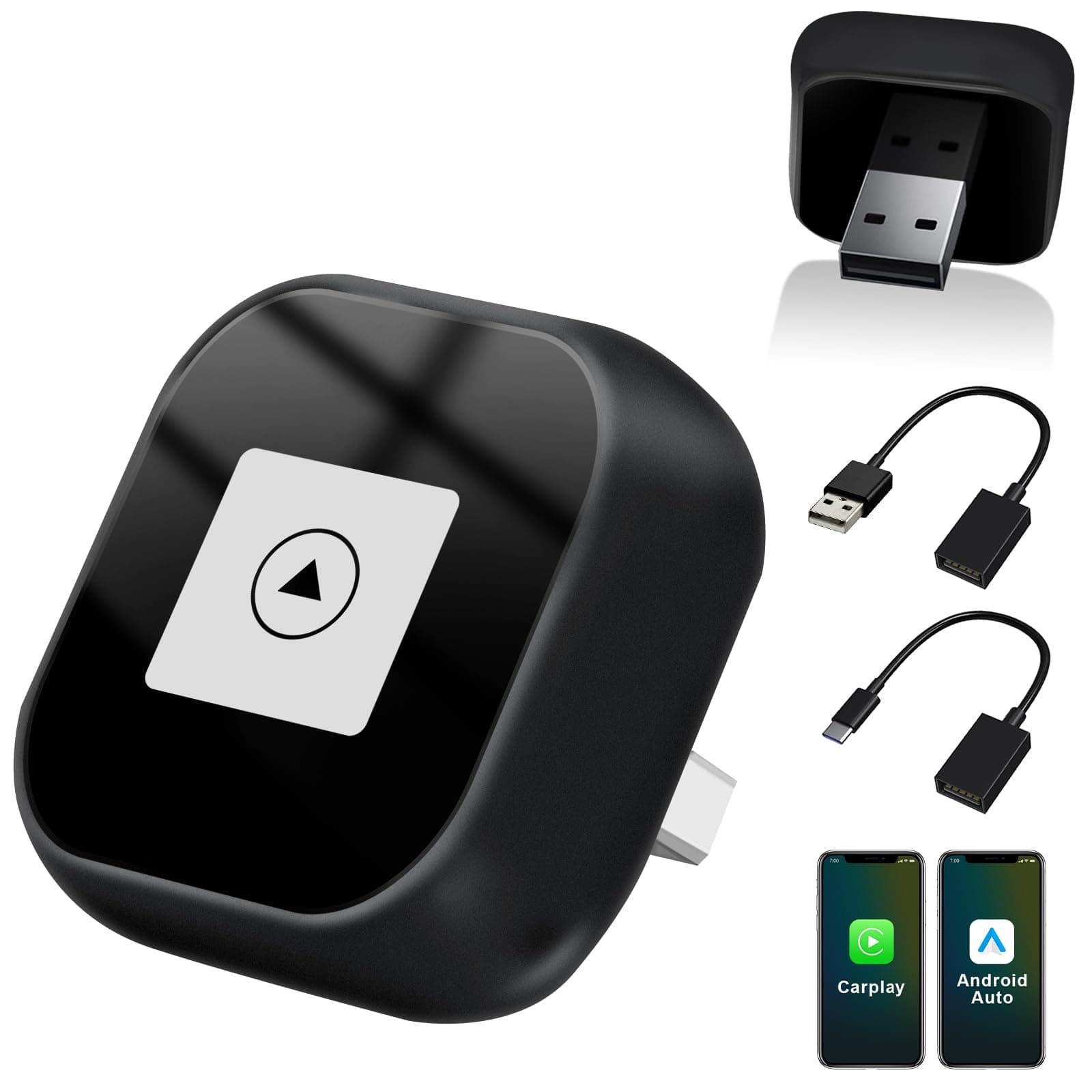 Wireless CarPlay & Android Auto Adapter, Superschnelle Konvertieren Wired CarPlay to Wireless, Plug and Play, Auto-Verbindung, Mini & Stabil CarPlay Adapter für iPhone und Android (Mattschwarz)