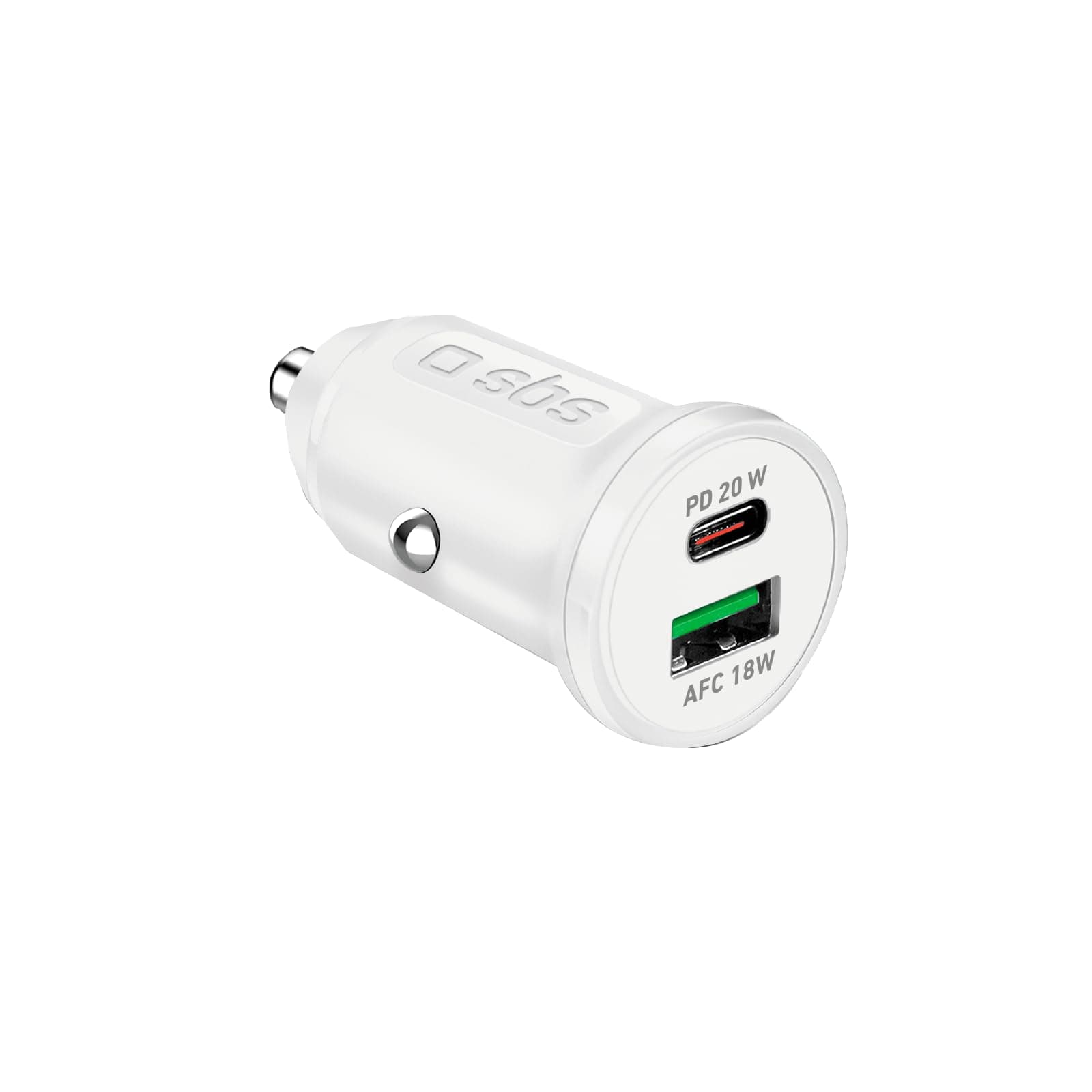 SBS Mini-Autoladegerät, Power Delivery 20 W, Schnellladung, Adaptive Fast Charge (AFC), Status-LED, USB-C, USB-A, 12-V-Buchse, für iPhone, iPad, AirPods, Samsung, Smartphone, Tablet, Weiß 20W