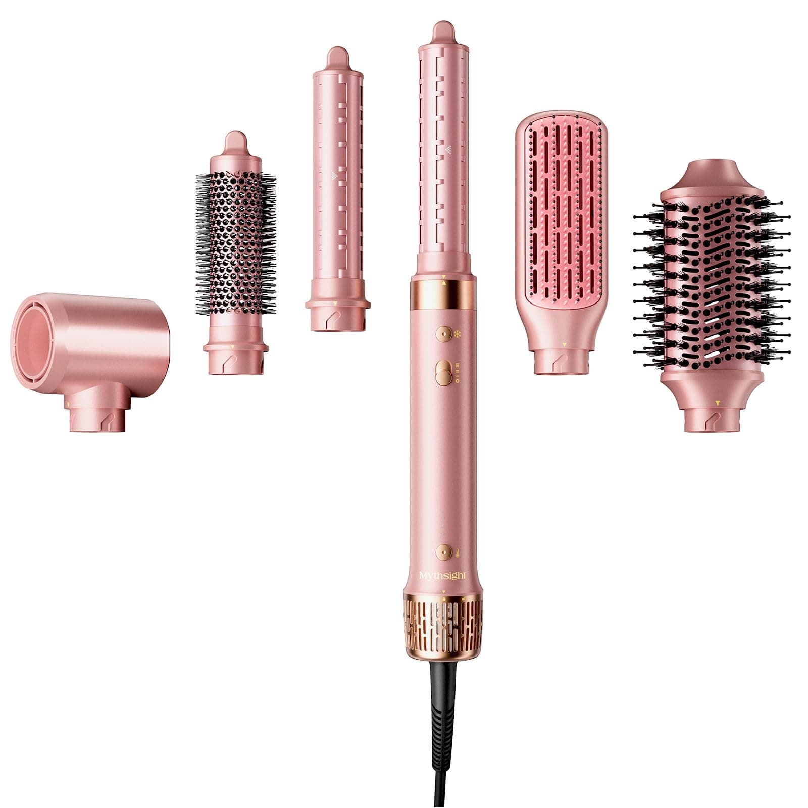Airstyler 6-in-1, High Speed Ionen Föhn & Multifunktionaler Hairstyler, Auto-Wrap Lockenstab automatisch für alle Haartypen, Keine Hitzeschäden Warmluftbürste, Styling, Volumisieren, Locken, Glätte Roséfarben
