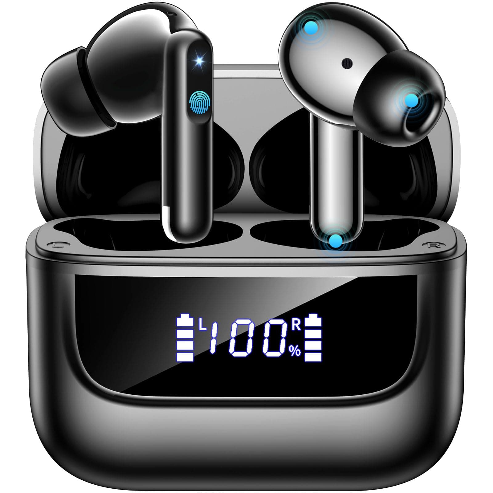 Bluetooth Kopfhörer in Ear, 6 Mikrofone ENC Noise Cancelling für Klarere Anrufe, Kopfhörer Kabellos Bluetooth 5.4 HiFi Tiefer Bass, USB C Kopfhörer, 48Std, LED, IPX7 Wasserdicht Sport Ohrhörer Schwarz