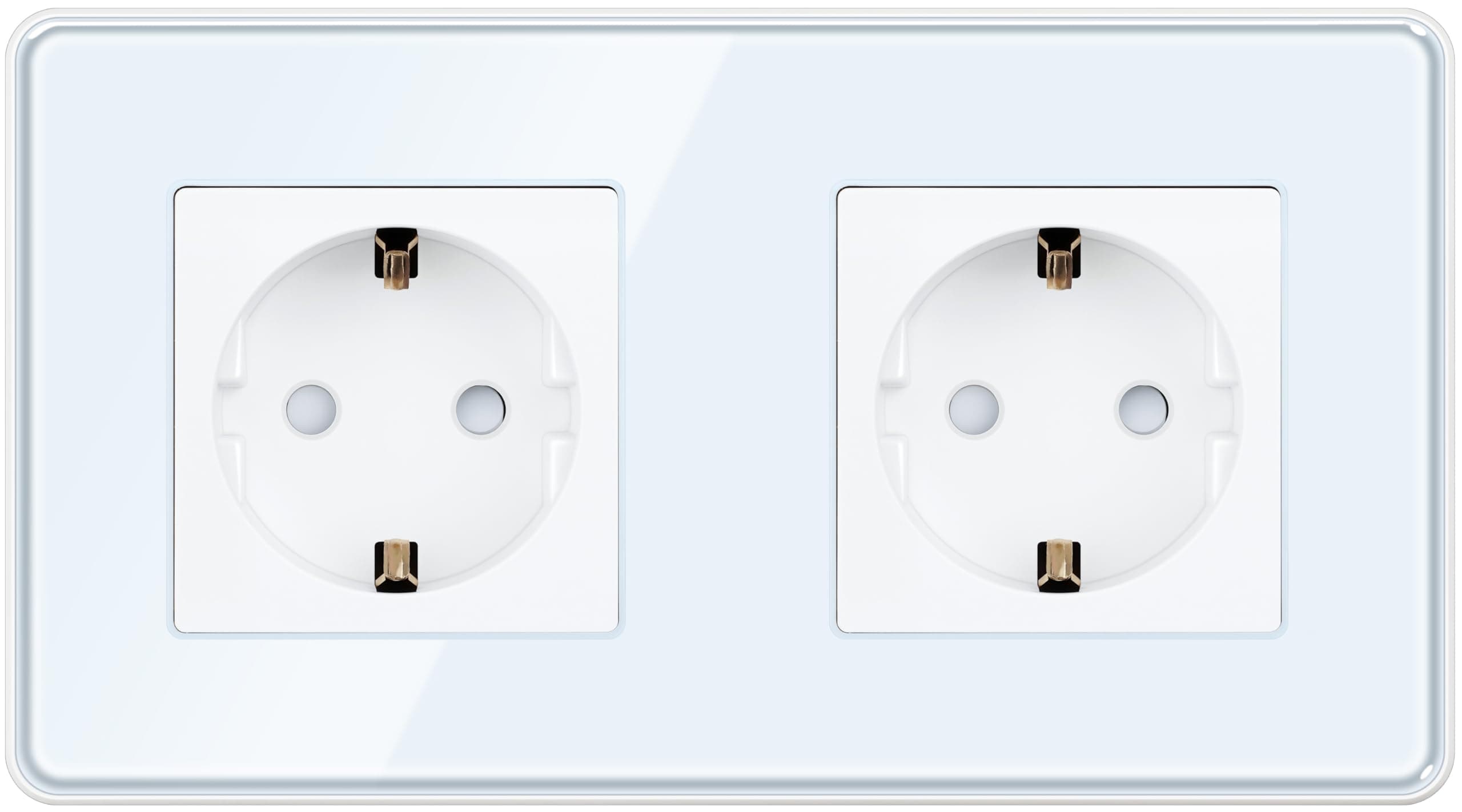 TAWOIA Schuko Steckdose, EU-Standard 2 Fach Unterputz Mit 2,5D Curved Glas Platte, Wandsteckdosen Weiß 86 * 157mm 2 Fach Weiß
