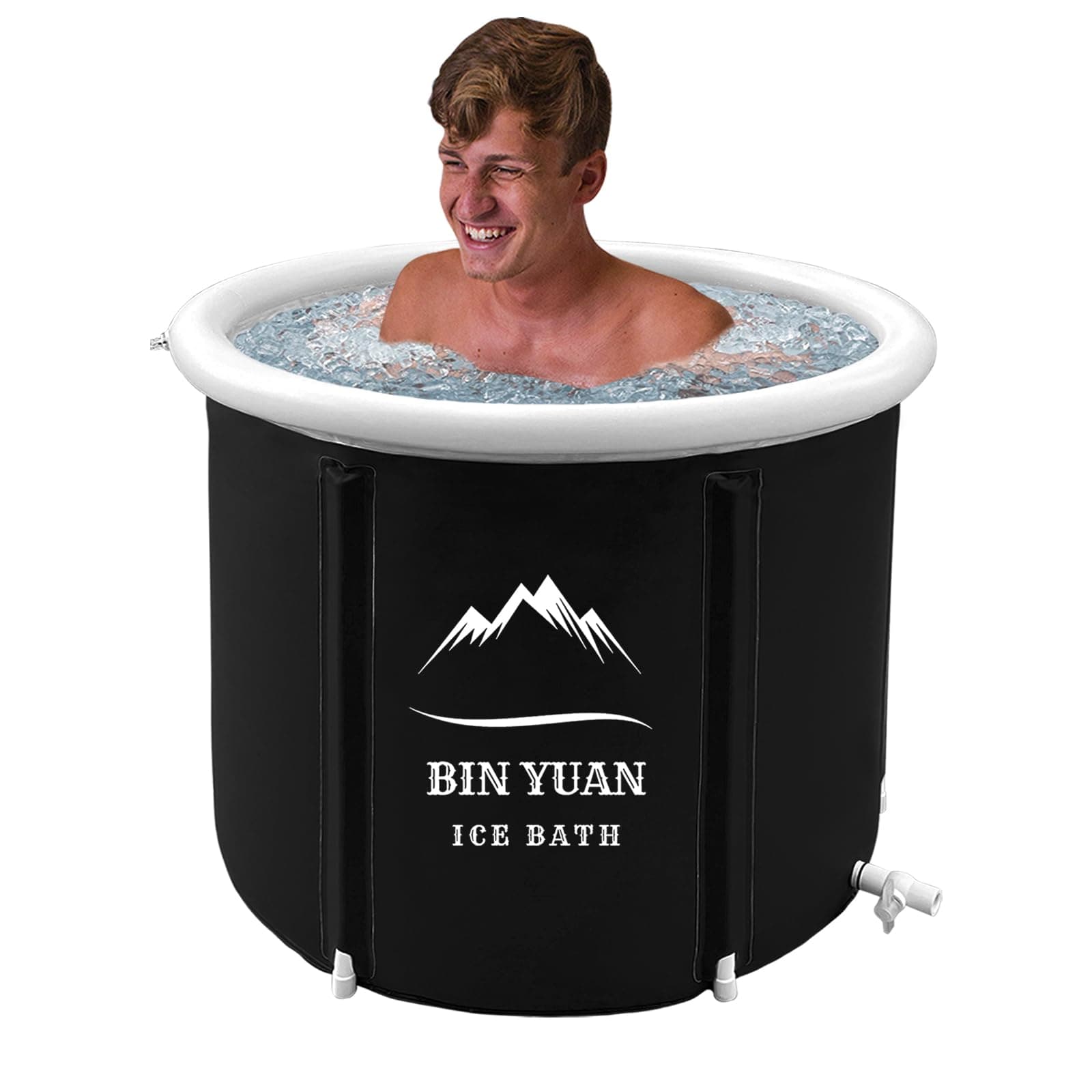 B&Y Faltbare Erwachsene Eisbad 80cm Ø Large Aufblasbare Badewanne für Athleten und Sportler, 402L Freistehende Ice Tub Mobile Eisbaden Tonne Eisfass für Kaltwassertherapie Schwarz-80x80cm