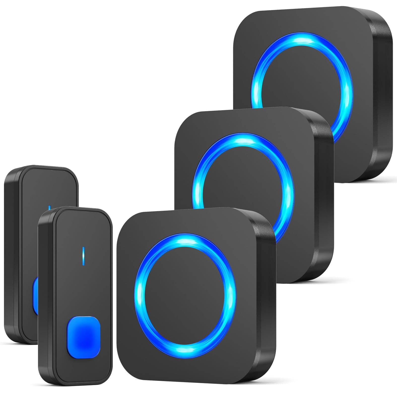 SURFOU Funkklingel, Aussen Kabellose Wasserdicht Türklingel Haustürklingel, 400m Funk Reichweite Klingel Haustür mit 3 Plug-in-Empfänger 2 Sender, 55 Klingeltönen 5 Lautstärken, Schwarz 3 Empfänger + 2 Sender