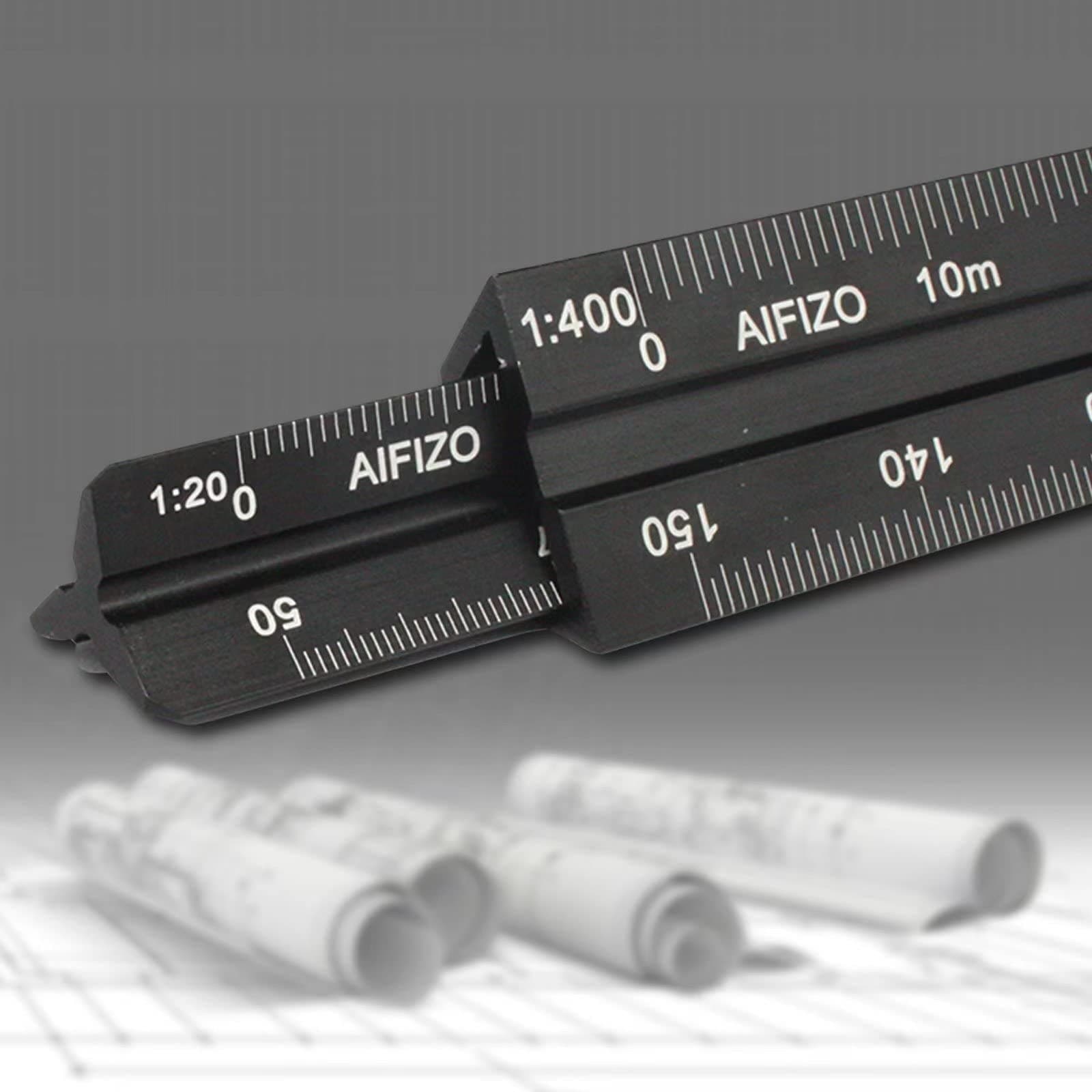 AIFIZO Dreikantmaßstab 2 Stück Für Zeichnungen von Architekten Mehrere Skalen Aluminium Maßstab Lineal Lasergravur 1:20, 1:25, 1:50, 1:75, 1:100, 1:125/1:100, 1:200, 1:250, 1:300, 1:400, 1:500