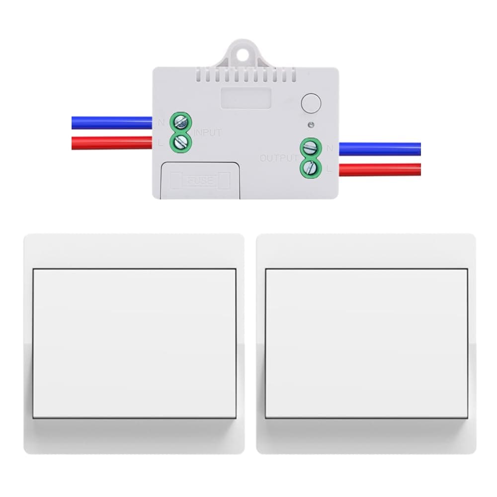 Cerhot funk lichtschalter 2er set outdoor funkschalter 230v funk lichttaster funk-wandschalter funkschalter fernbedienung batterielos kabellose lichtschalter funktaster für lichter (EU 1Gang 2V1 A)