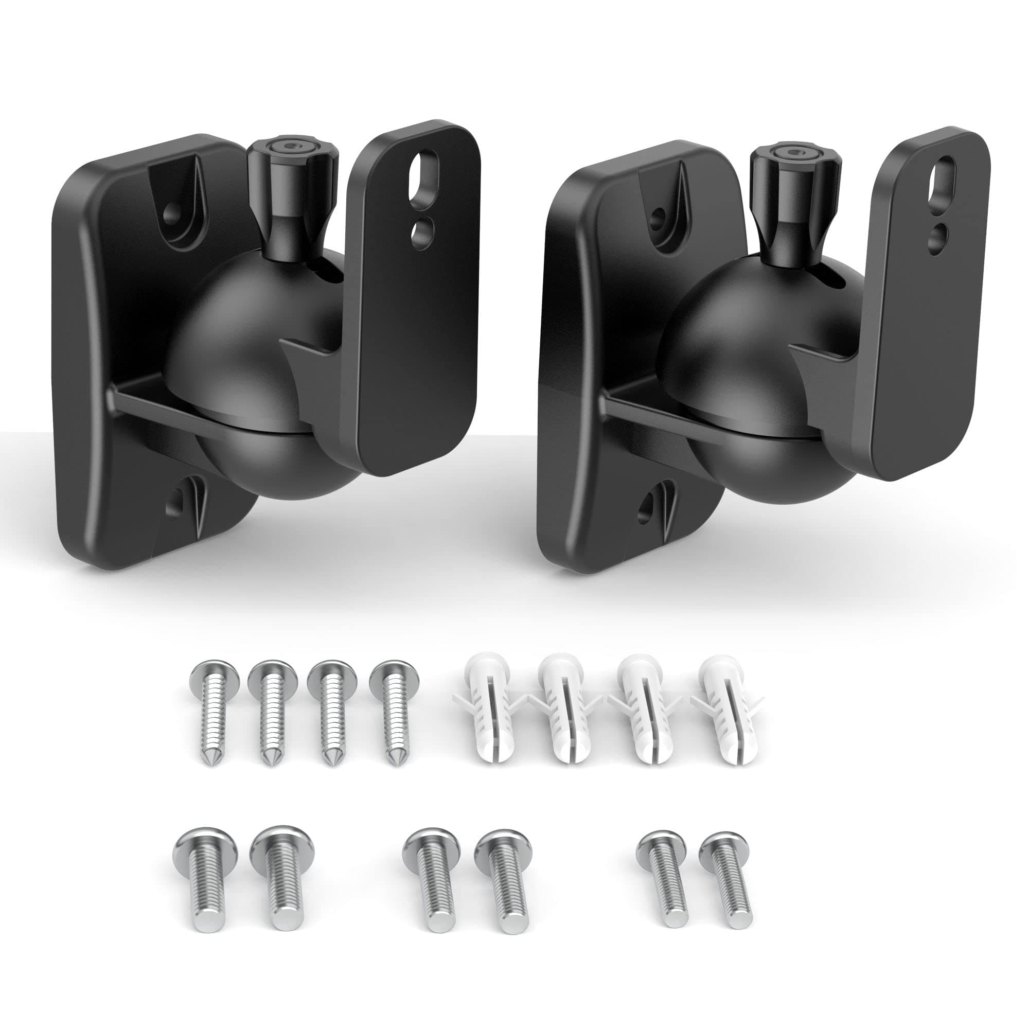 HomeMount Lautsprecher-Wandhalterungen - Verstellbare Surround-Sound-Wandmontage-Set für Regallautsprecher, Wandhalterung mit Schrauben, Lautsprecherhalterung bis 3,6 kg, 2 Stück, Schwarz 2P-Schwarz