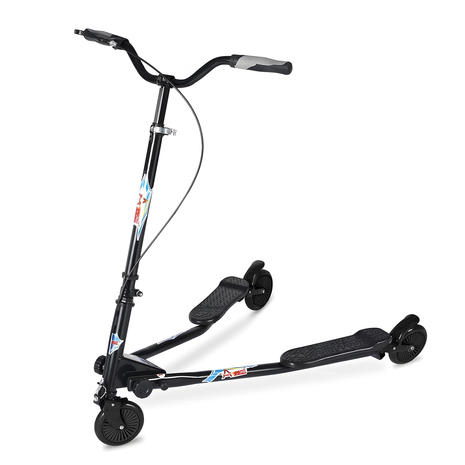 AOODIL Swing Scooter Verstellbarer 3-Rad-Klapproller mit Selbstdriftfunktion für Kinder/Erwachsene ab 6 Jahren Schwarz