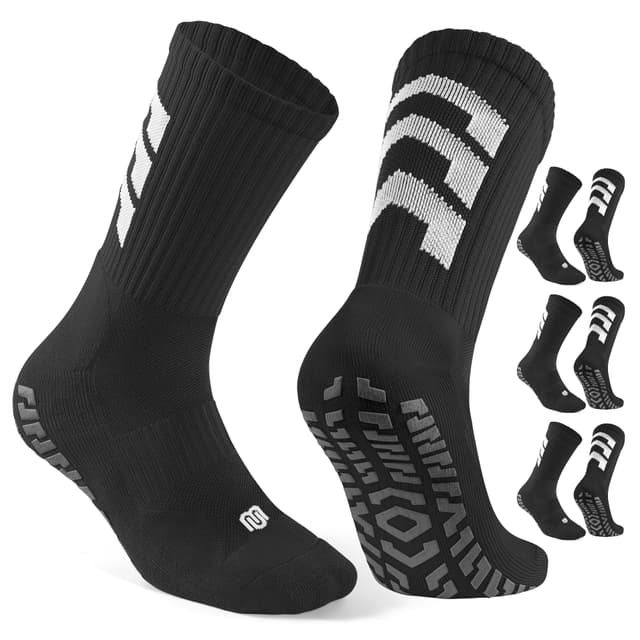 CLOSEMATE 3 Paar Fußball Socken Herren Grip Football Socks Anti-Rutsch Fußballsocken Sportsocken Für Basketball Laufen Pilates Yoga 43-46 3Schwarz