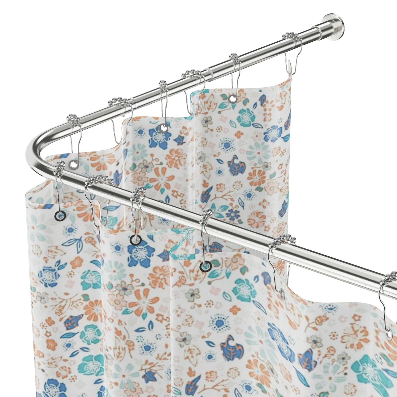 WELDUN L-Form Duschvorhangstange, verstellbar 68–96 cm × 68–96 cm, Edelstahl-Eck-Duschstange, wasserdicht und rostfrei, 90 Grad Gardinenstange, inklusive 12 Ringen 68-96x68-96cm Silber