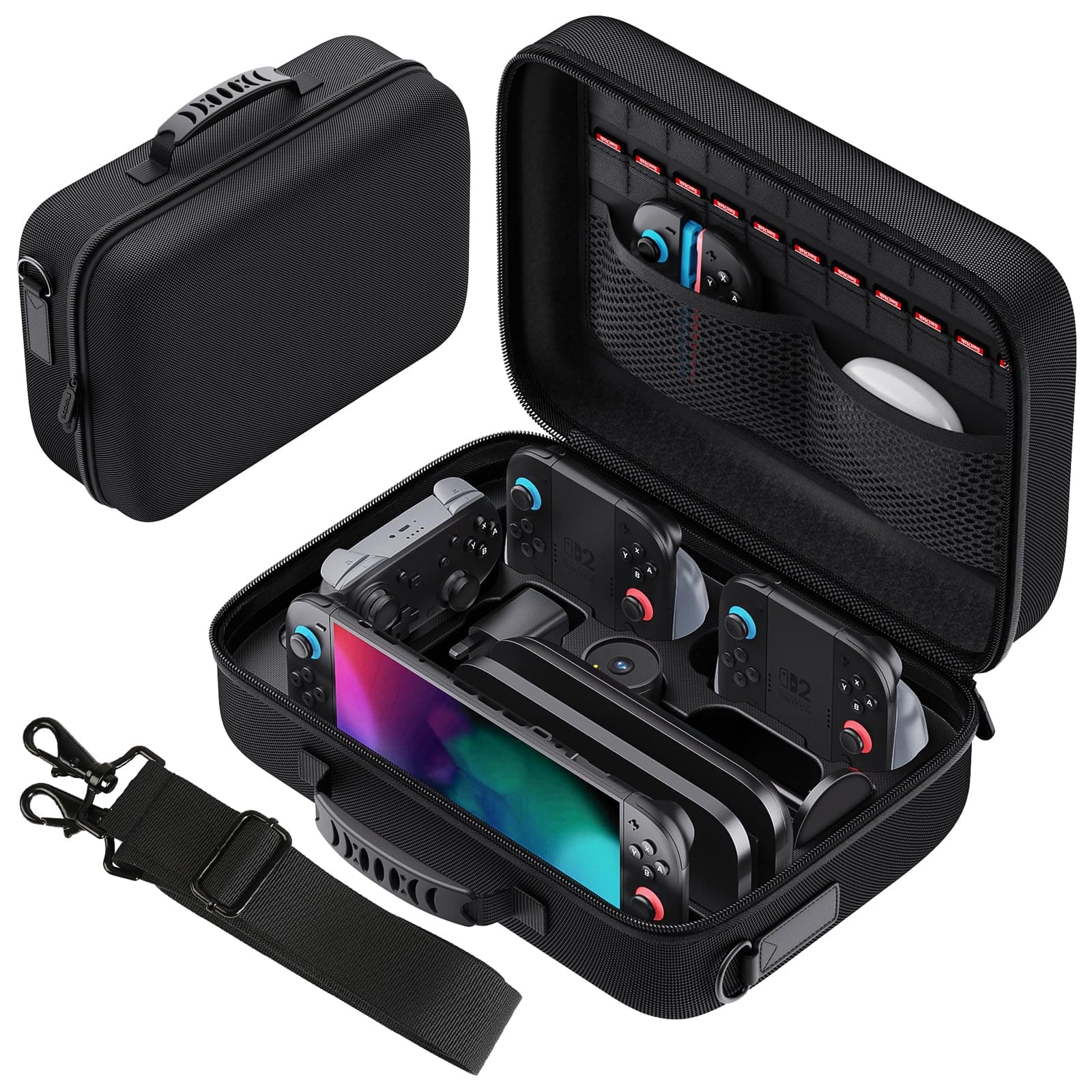 Lmcpa Tasche Kompatibel mit Nintendo Switch 2,Tragbare Hartschalen Schutzhülle mit 22 Spielkarten Slots, Tragetasche Schutz Portable Schutzhülle Hülle Schutztasche für Switch 2 Zubehör, Schwarz