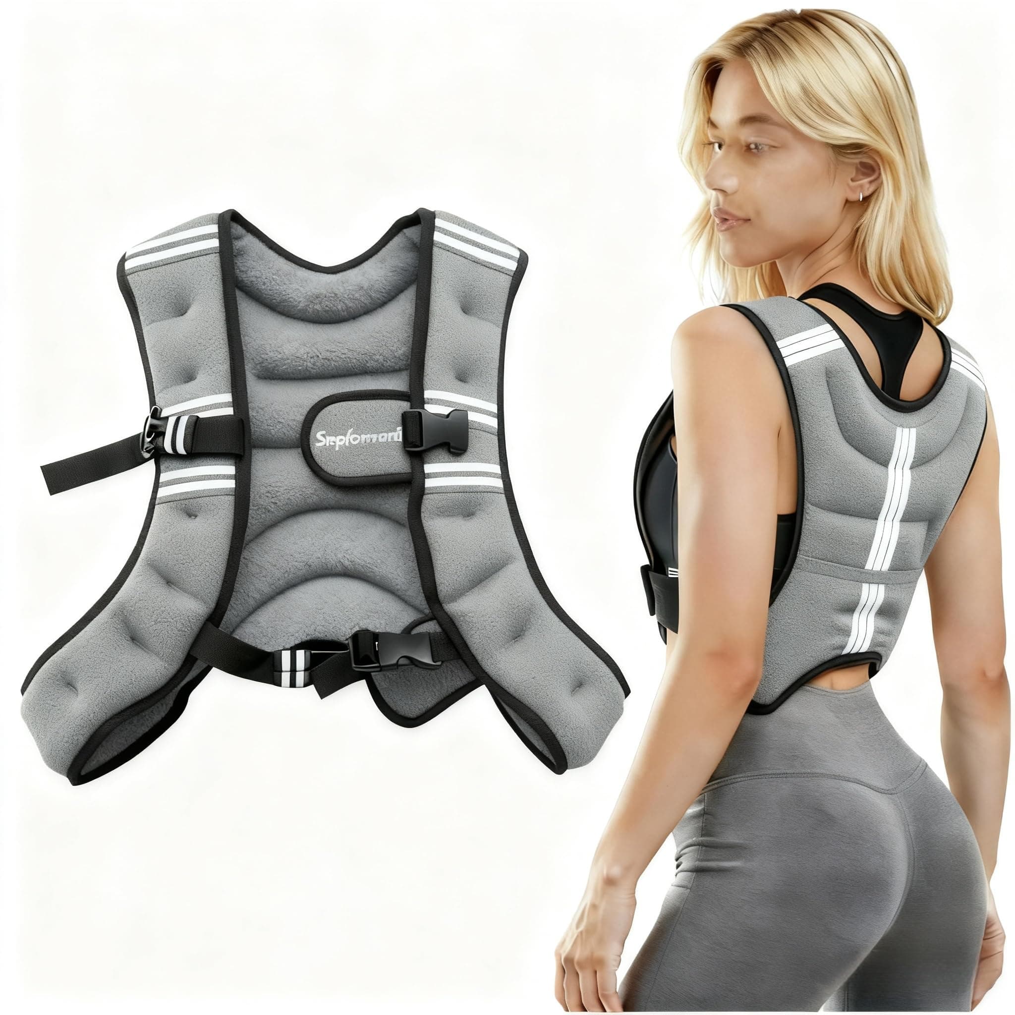 Stepfowarder Gewichtsweste, 3kg / 5kg Trainingsweste mit Reflexstreifen und Verstell-Riemen, Fitnessweste für Krafttraining, Laufen, Cardio und Fitness 3 KG - Grau