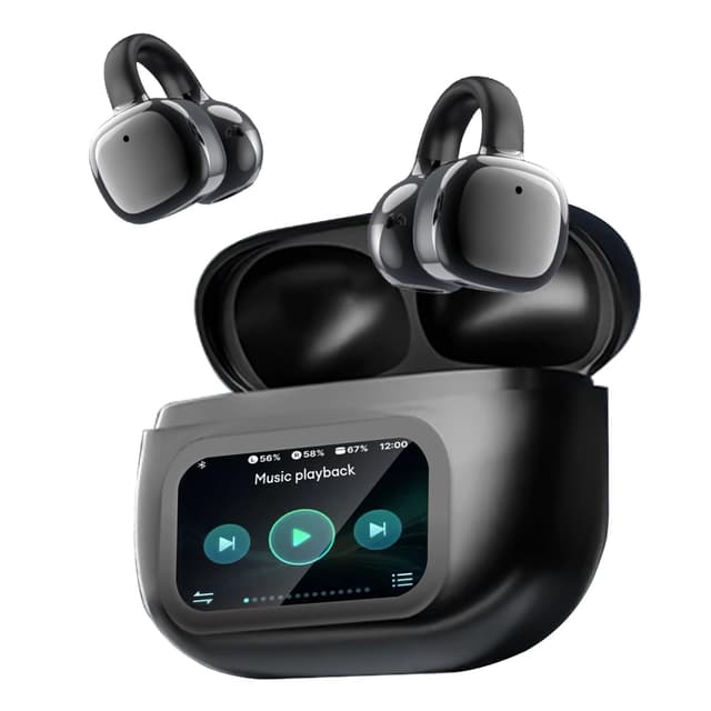 Open Ear Kopfhörer, Open-Ear-Clip Kabellose Kopfhörer mit Intelligenter Touchscreen, Bluetooth 5.4 Clip On Kopfhörer, 3,7g Buds, Geräuschunterdrückung bei Anrufen, 65 Std Laufzeit,IPX5 (Schwarz)