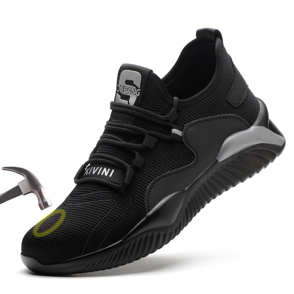 Woflebel Sicherheitsschuhe Arbeitsschuhe Herren Damen Stahlkappe Schutzschuhe Sneaker Atmungsaktiv 36-46 42 EU Schwarz Grau