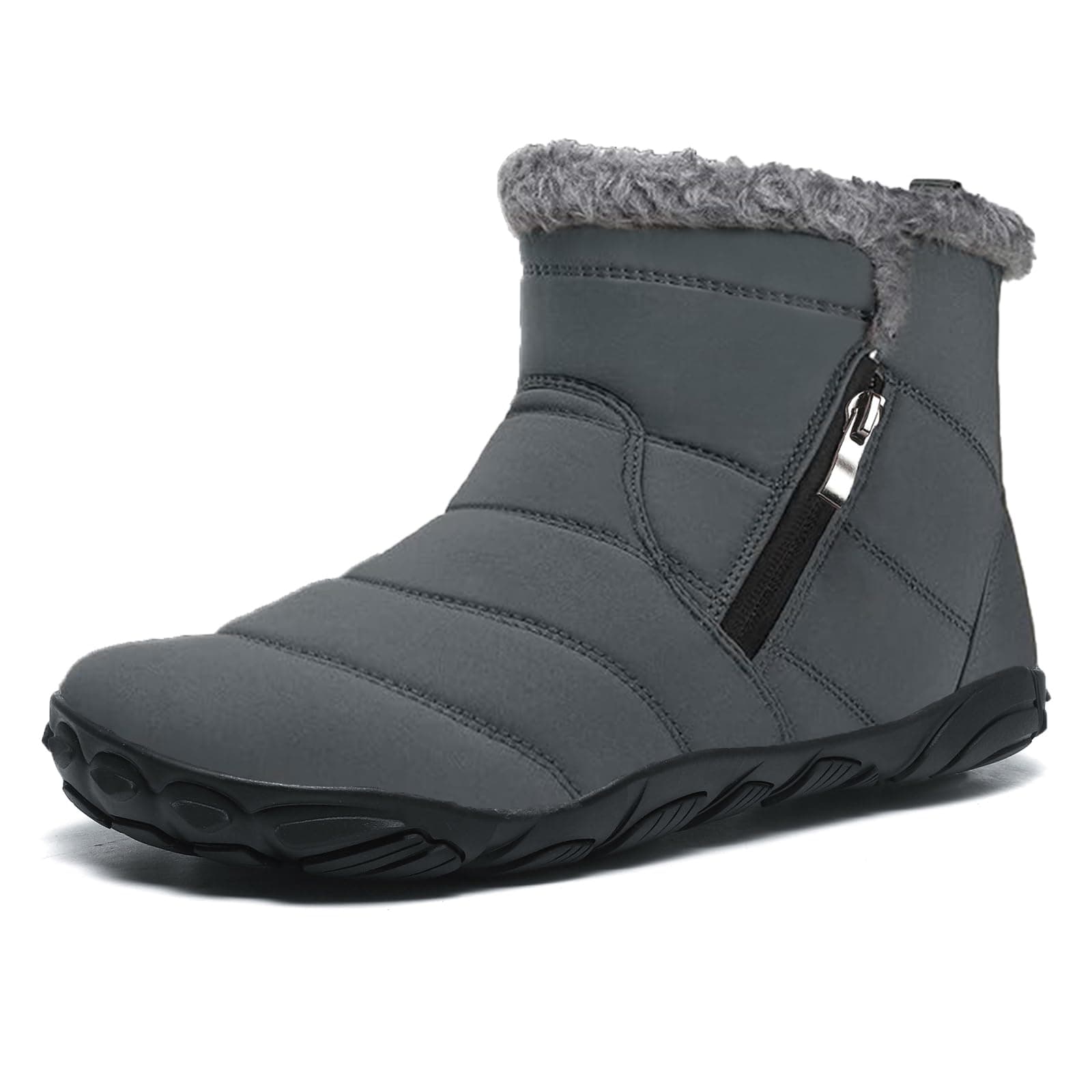 Bravover Barfußschuhe Herren Damen Winterstiefel Winterschuhe Schneestiefel Warm Gefüttert Wanderschuhe Rutschfest Wanderstiefel Stiefel Trekkingschuhe 42 EU Grau