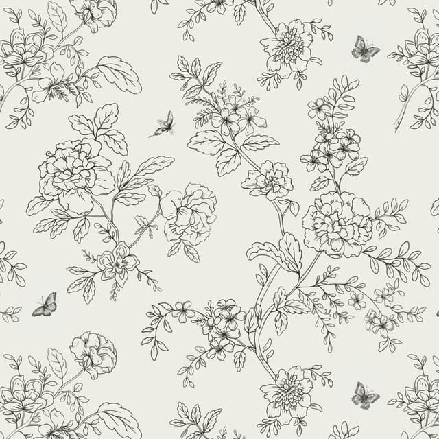 Fiula Selbstklebende Tapete Klebefolie Möbel Blumen 44CM×10M Möbelfolie Selbstklebend Vinyl Wrap Beige Schwarz Blumentapete Blätter Vintage Schmetterling Dekorfolie Wohnzimmer Wasserdicht Wallpaper 0.4W x 10L m Schwarz