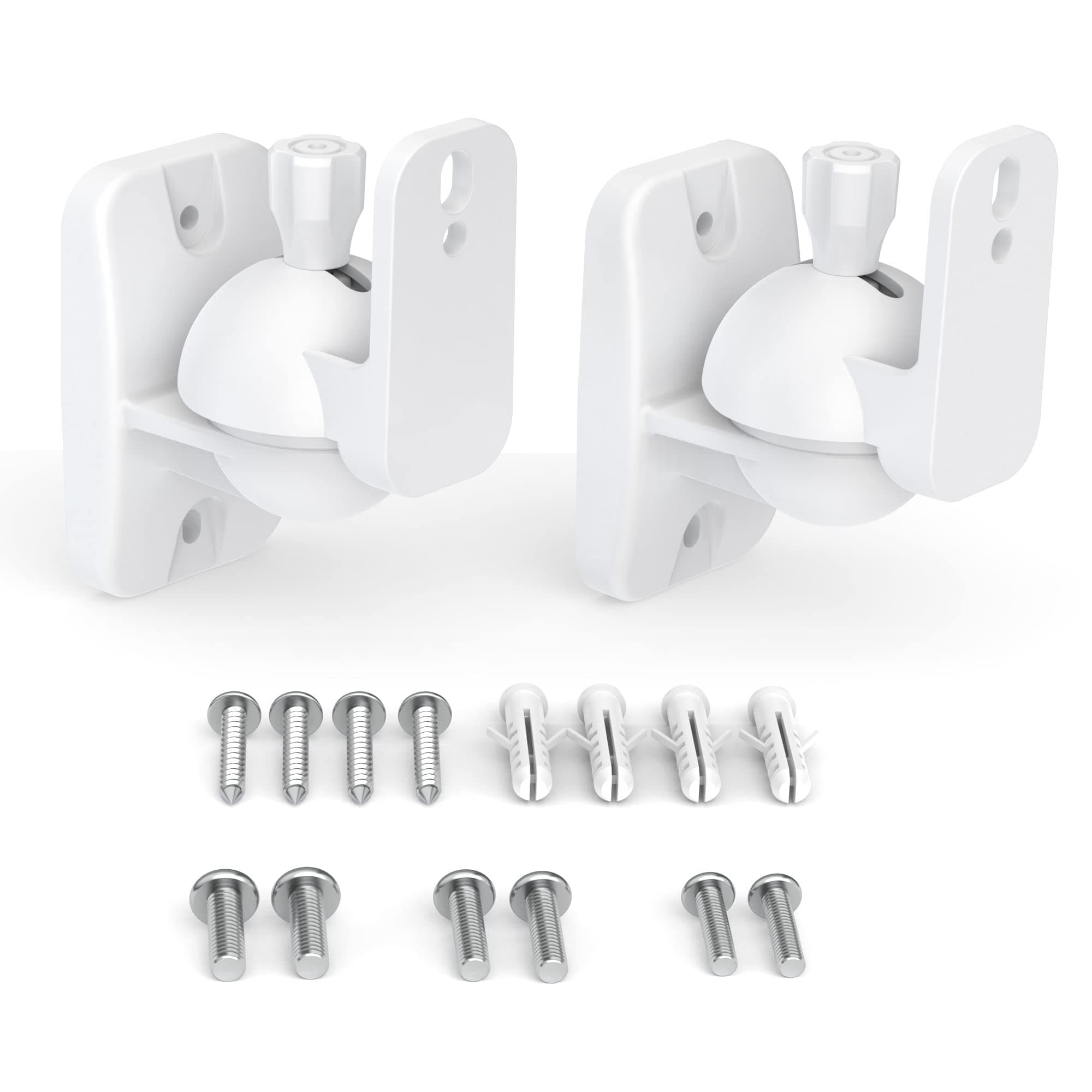 HomeMount Lautsprecher-Wandhalterungen - Verstellbare Surround-Sound-Wandmontage-Set für Regallautsprecher, Wandhalterung mit Schrauben, Lautsprecherhalterung bis 3,6 kg, 2 Stück, Weiß 2P-Weiß