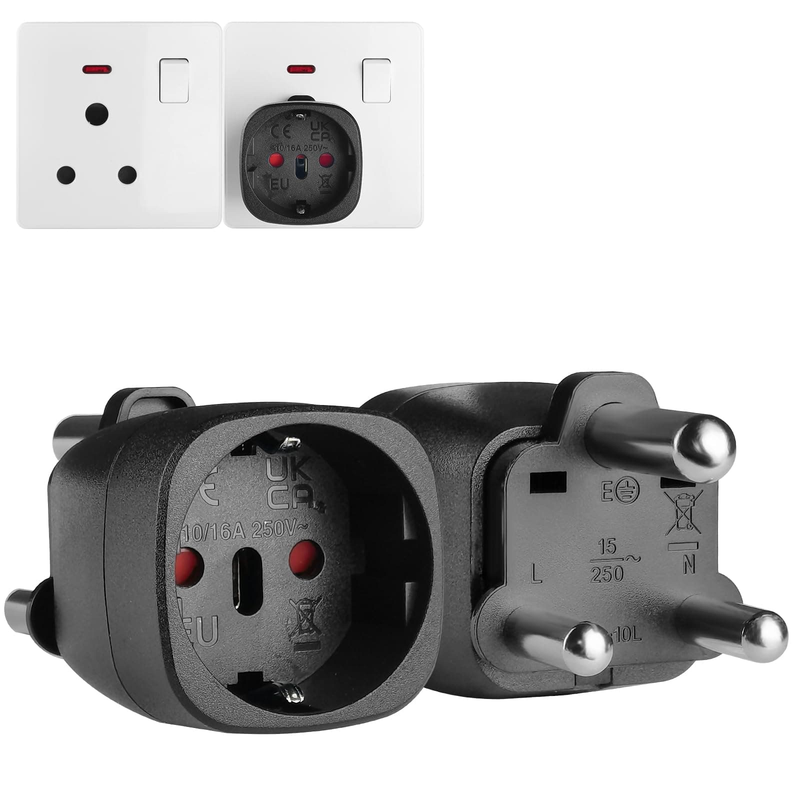 2 Stück Adapter Südafrika, Reiseadapter südafrika, Südafrika Adapter, Reiseadapter Typ M, Reisestecker Namibia Südafrika, Mosambik, Bhutan, Botswana Südafrika-Schwarz