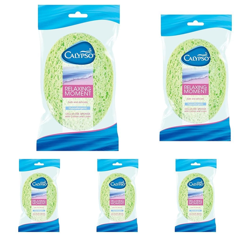 Calypso Relaxing Moment, biologisch abbaubarer Körperschwamm aus Zellulose, 1 Stück, Farbe nicht frei wählbar, Farbig Sortiert (Gelb, Pink, Grün Oder Blau) (Packung mit 5) Körperschwamm 1 stück (5er Pack)