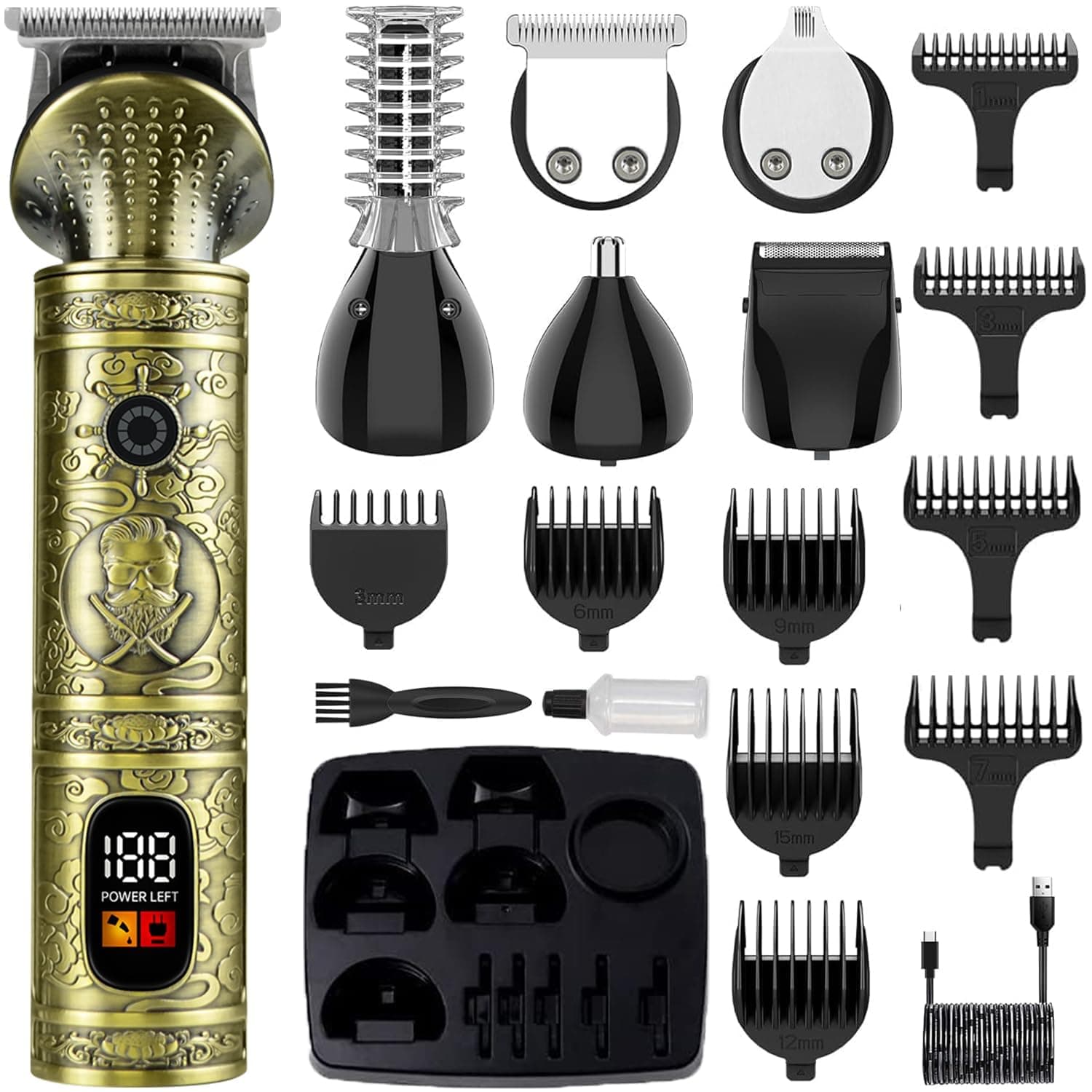 ZQIN Haarschneidemaschine Profi Bartschneider Herren Männer Haarschneider Elektrisch Barttrimmer Kabellos Langhaarschneider Haarschneideset für Haar/Bart - mit Intelligente LED - Anzeige 6in 1