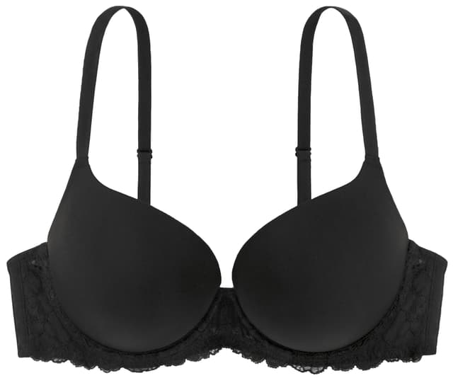 Dorina Damen Super Push Up BH mit Bügel, Formbügel und Spitze T-Shirt BH, Claire, Weiß Beige Schwarz 80A Schwarz
