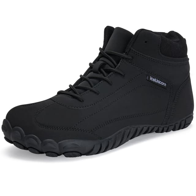 IceUnicorn Barfußschuhe Winter Warm Gefüttert Winterstiefel Winterschuhe Damen Herren 40 EU Leder Schwarz
