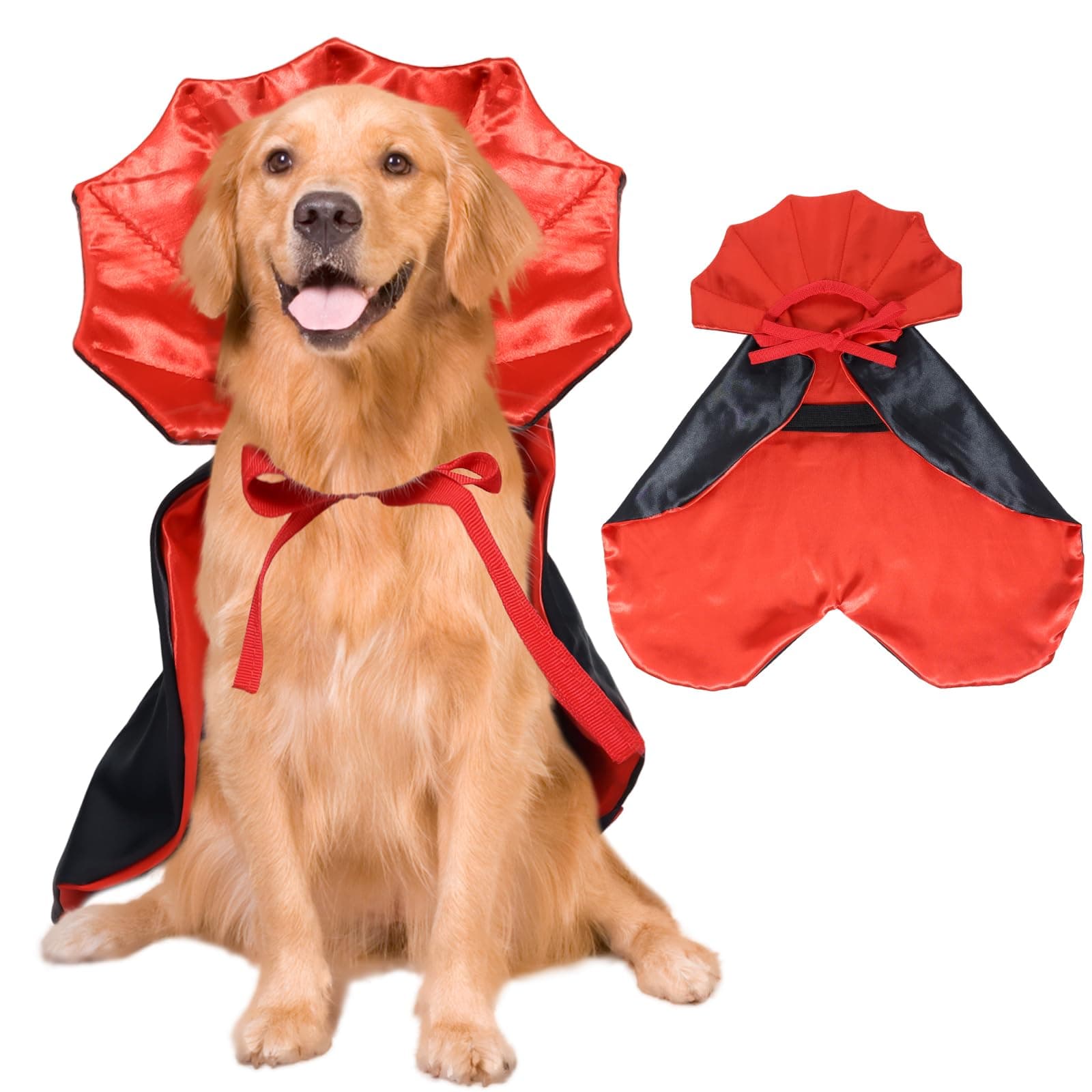 ROSAUI Hundekostüm Vampir Umhang für Große und Mittlere Hunde, Schwarz/Rot, Polyester, Klettverschluss, Halloween