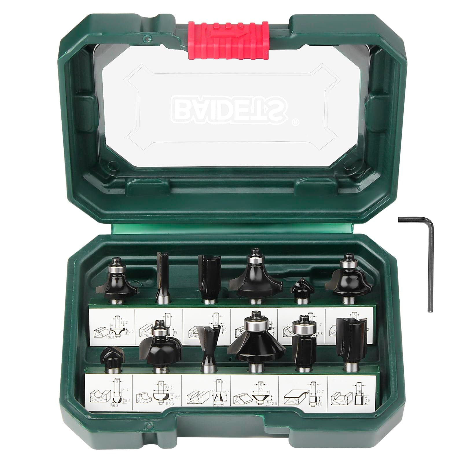 BAIDETS Pro 12tlg. Fräser Set für Holz - Hartmetall Fräsersatz, Zubehör Oberfräsen mit 8mm Schaft. 12 tlg. 8mm-Schaft