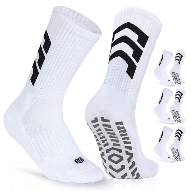 CLOSEMATE 3 Paar Fußball Socken Herren Grip Football Socks Anti-Rutsch Fußballsocken Sportsocken Für Basketball Laufen Pilates Yoga 39-42 3Weiß