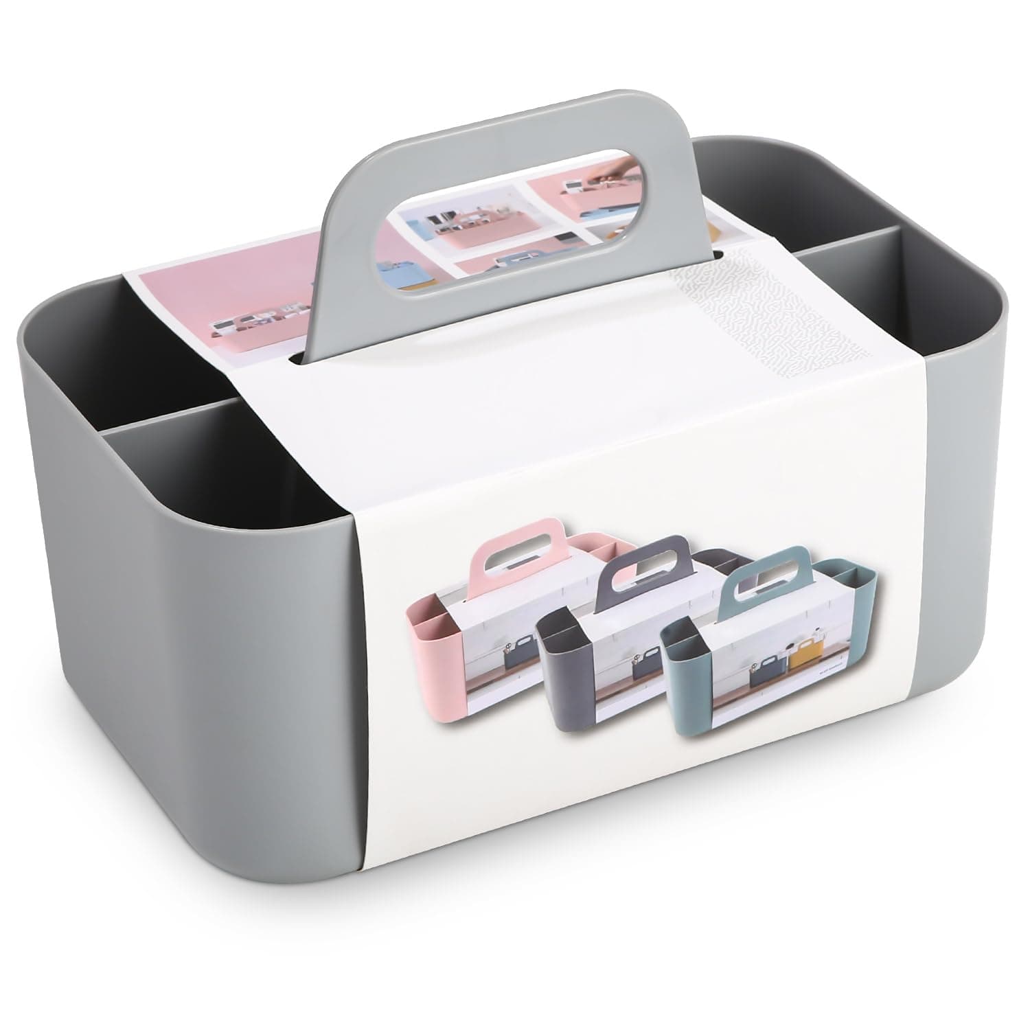 Mehrzweck Korb Organizer,Tragbarer Stapelbarer Kunststoffkorb mit Griff,Reinigungskorb, Bastelkorb,Schreibtischkorb,Bathroom Organizer,Aufbewahrung für Kunst und Make-up (Grau)