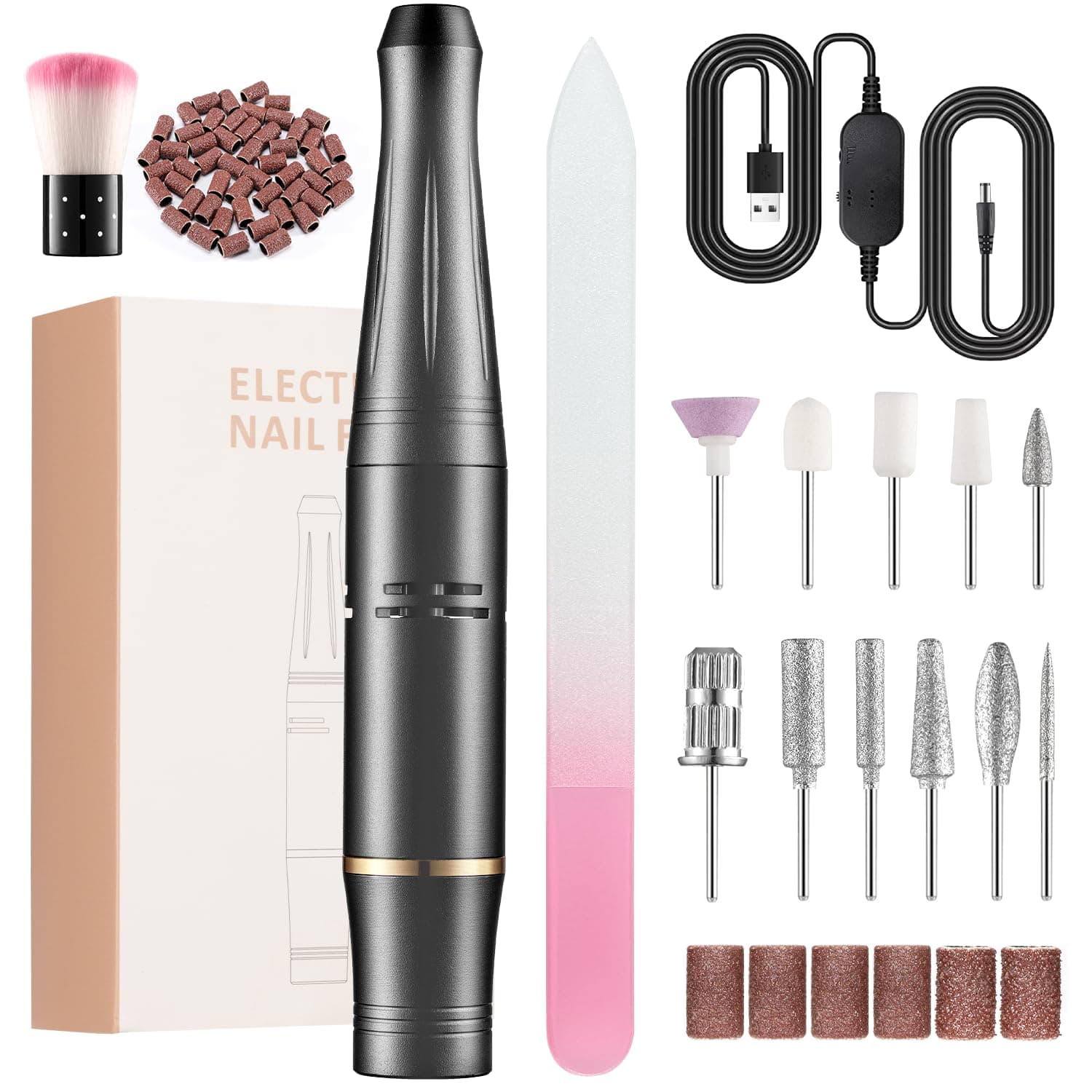 Nagelfräser Fräser für Gelnägel Nagelfräser für Gelnägel 23000RPM 11 In 1 Elektrische Nagelfeile mit Einstellbare Geschwindigkeit und Richtung für Nagelhaut Shellac Acrylgel, Sicher für Anfänger Profi