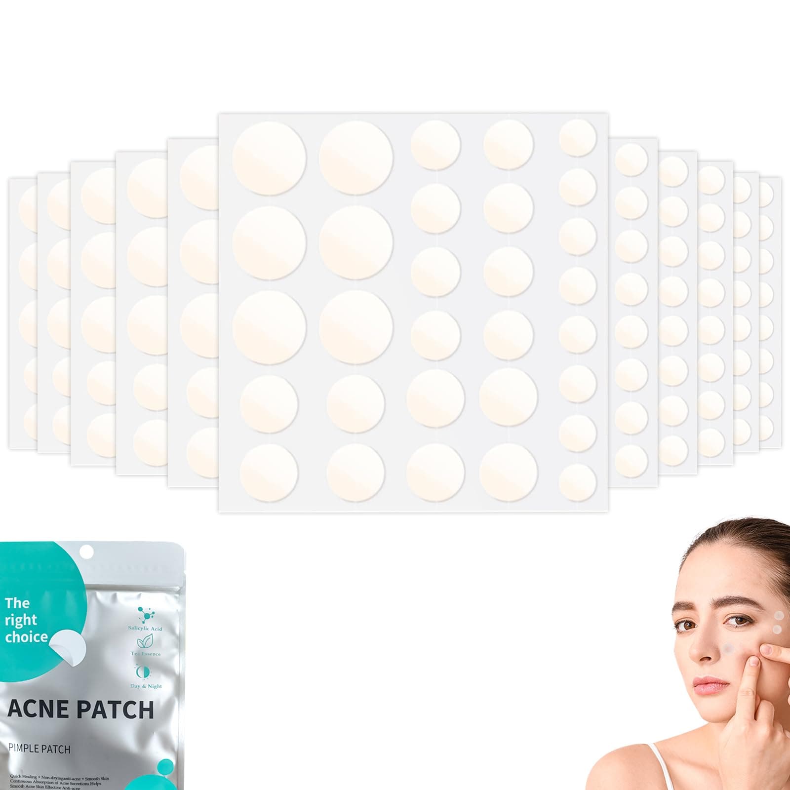 Gigmeta 330 Stück Pimple Patch, 4 Größen (14/12/10/8 mm) Unsichtbare Pickel Patch mit Teebaumöl Salicylsäure Hydrokolloid Anti Pickel Patches Wasserdichte Atmungsaktive Tag und Nacht Akne Patches