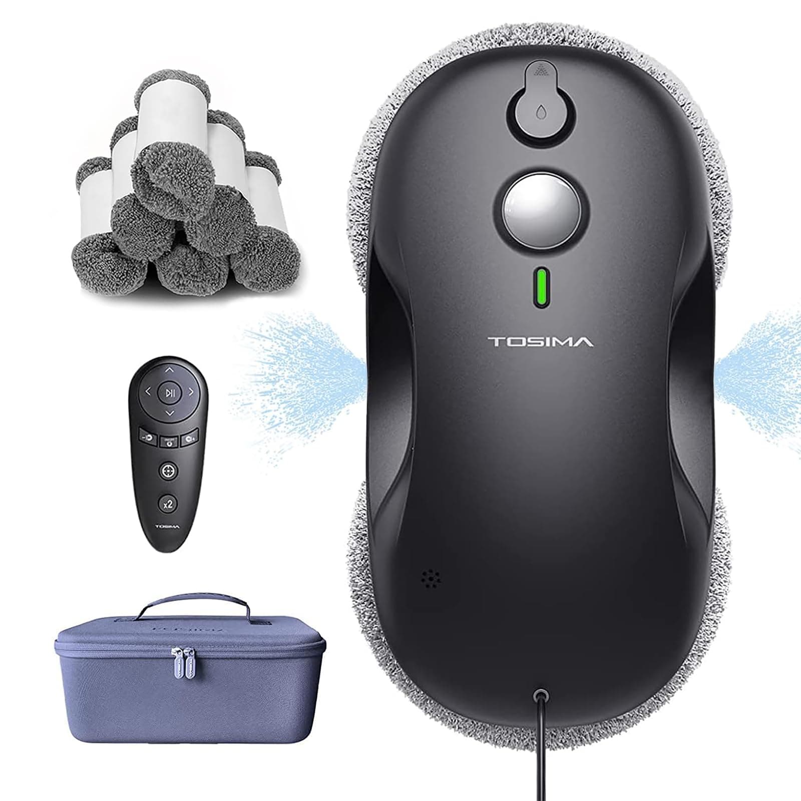 Tosima W3 fensterputzroboter Automatisches Sprühfunktion mit 80ML Tank, dreifachem Sicherheitssystem,fensterroboter Intelligenter Navigation, Fernbedienung, für alle Glatten Oberflächen,mit 12 Tüche Schwarz