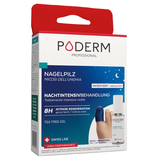 PODERM – Nachtpflege für beschädigte Nägel 2 in 1 - Verbessert das Aussehen des Nagels während des Schlafes – VEGAN - Professionelle Hand-/Fußpflege | Einfach & schnell | Swiss Made