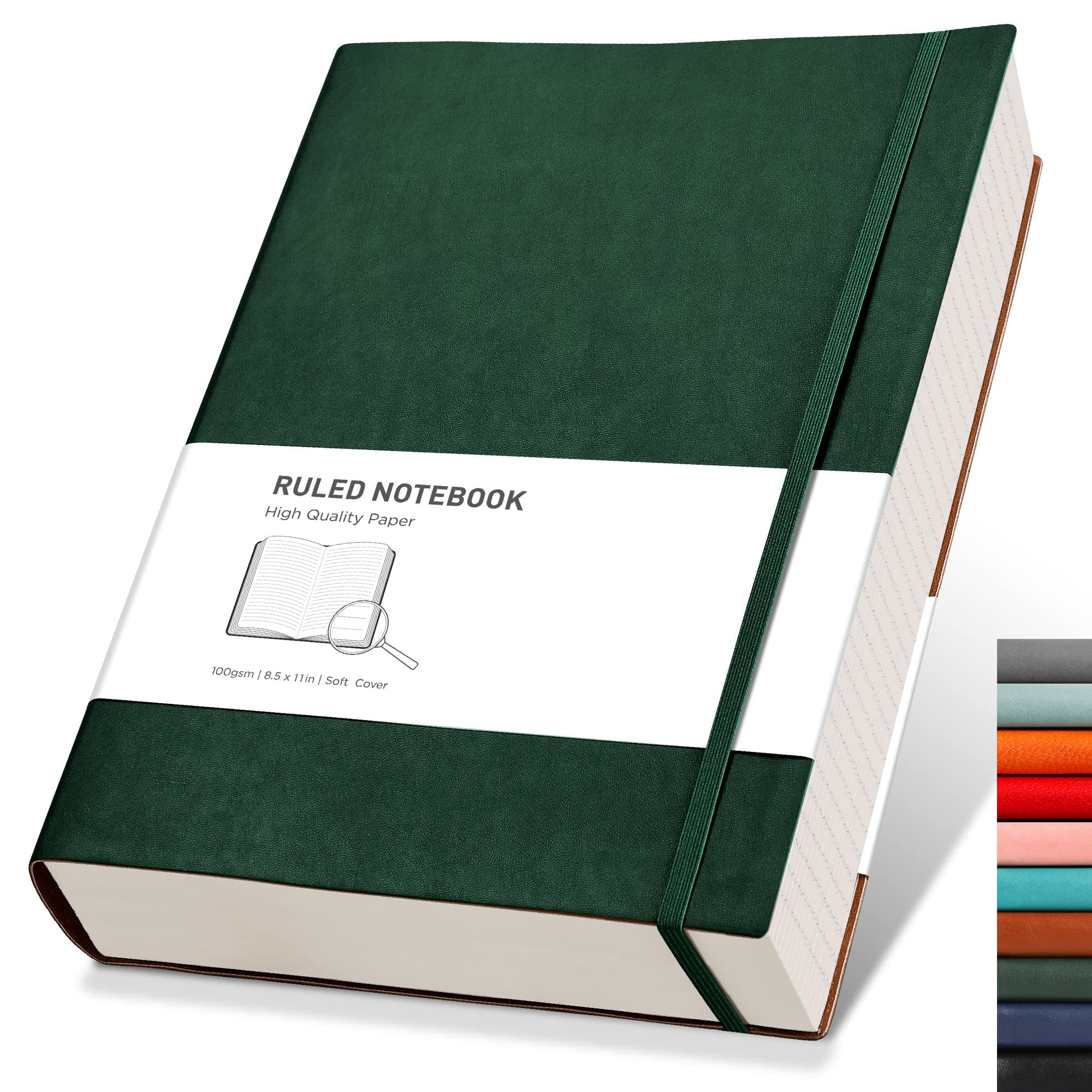RETTACY Notizbuch A4 liniert - Dickes Tagebuch mit 320 nummerierten Seiten, 1 Rücktasche und hochwertigem Softcover für Frauen und Männer im Büro oder in der Schule, 21,5 x 27,9cm Grün A4