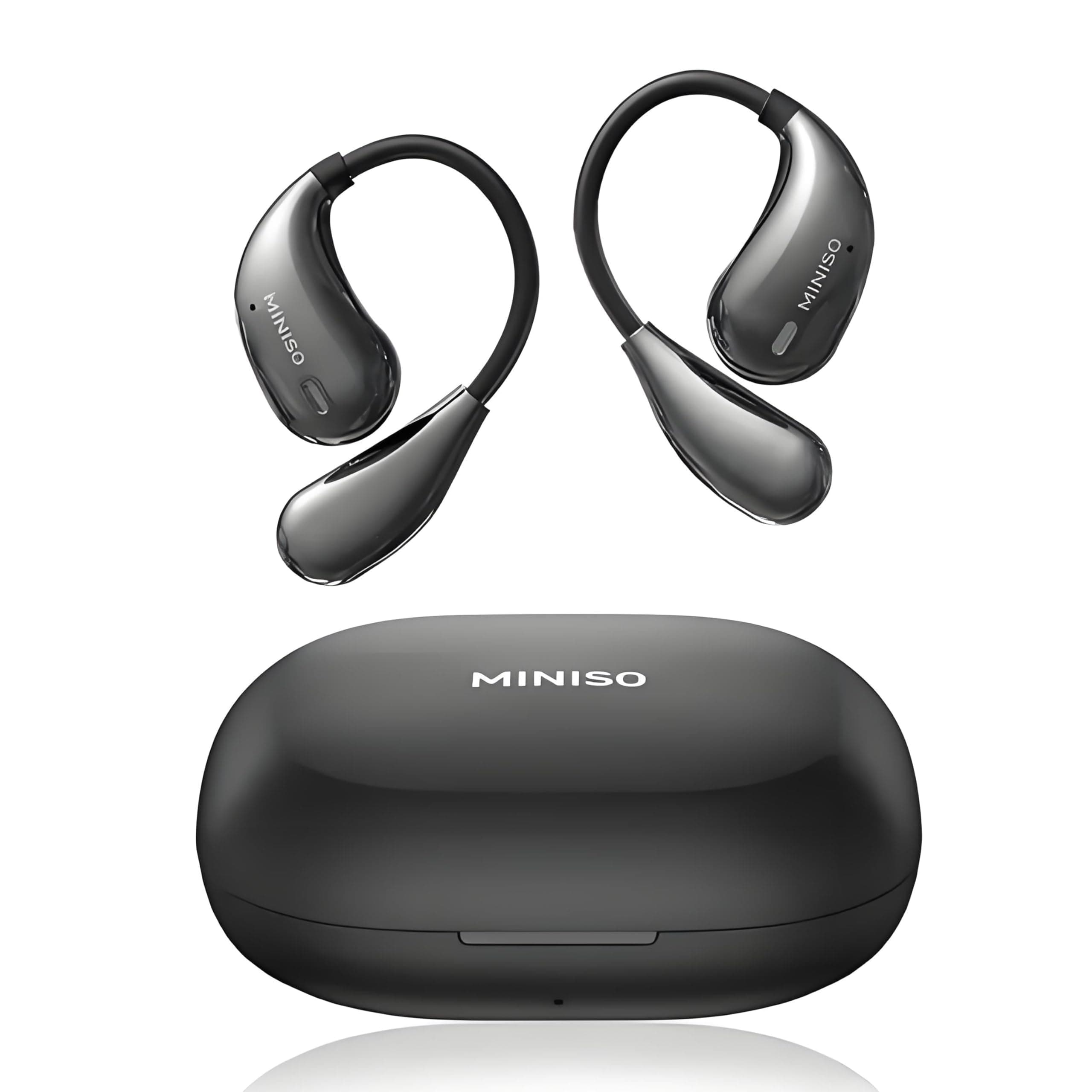 MINISO X33 AI-Übersetzungs-Ohrhörer in Echtzeit, 135 Sprachübersetzer-Ohrhörer, offenes Ohr, kabellose Bluetooth-Übersetzungs-Kopfhörer mit HiFi-Sound, 60 Stunden Spielzeit, geeignet für Reisen Schwarz