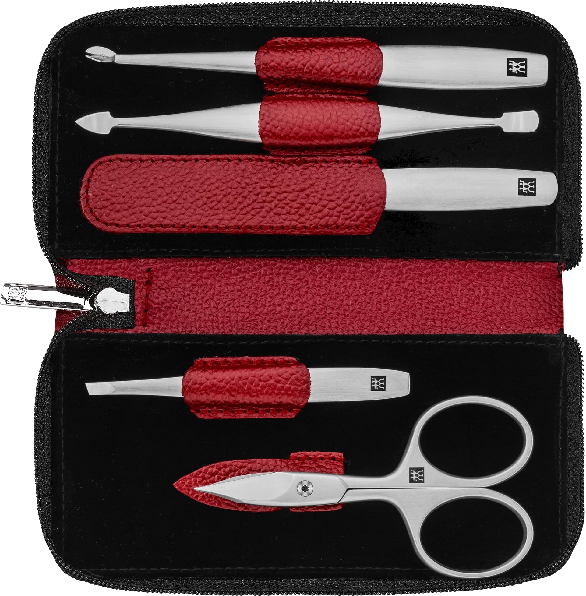 ZWILLING Maniküre-Set (5 teilig, Nagelpflege und Pediküre, Echtleder Etui, präzise, Geschenkset, mit Kombi Nagelschere), Premium, Rot